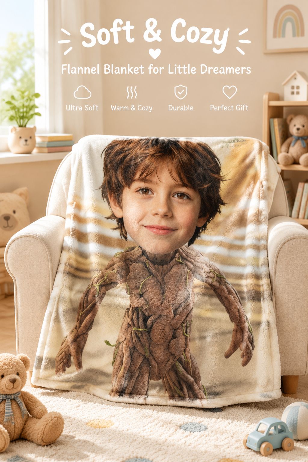 Personalized Custom Face Photo Flannel Throw Blanket Ultra Soft Anti Pilling Plush Keepsake Gift for Bed Couch Travel