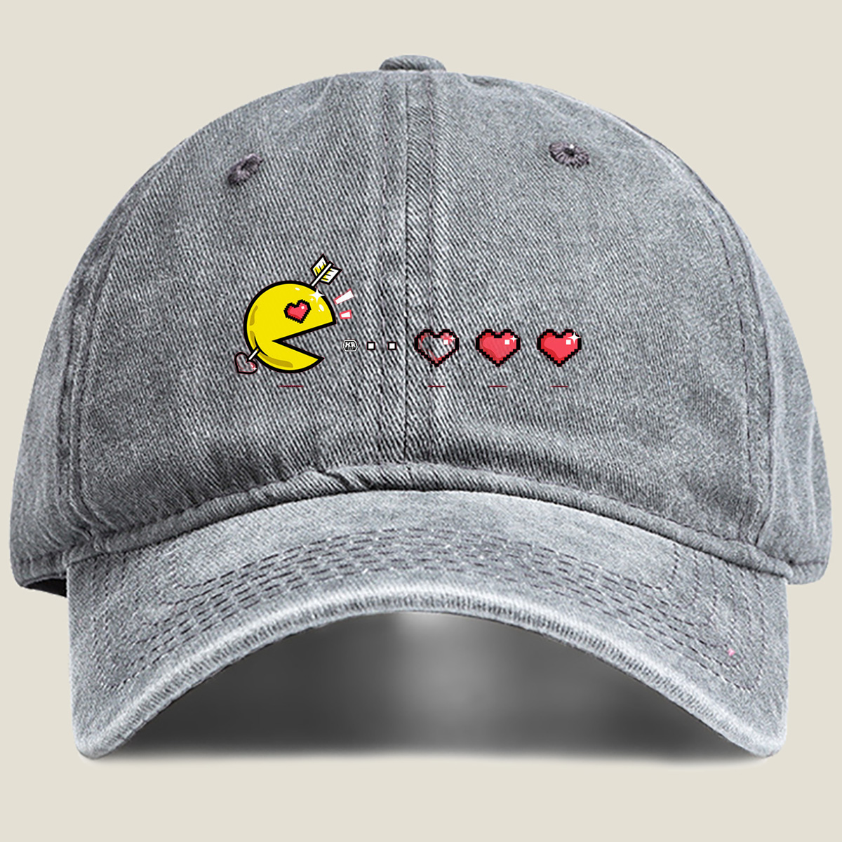 Pac-Man Loves Hearts - Washed Denim - Baseball Cap