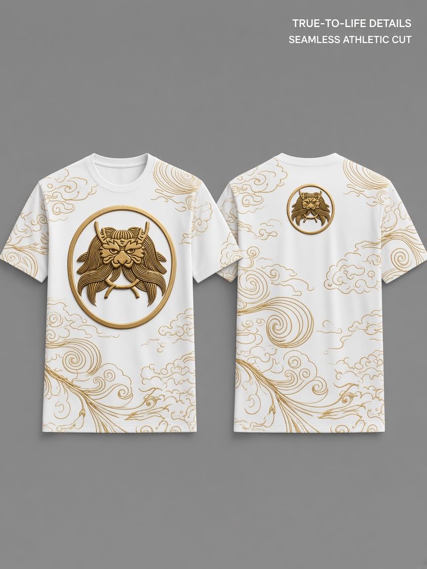 Gold Dragon 3D Optical Illusion Graphic Tee Breathable Athletic Mesh T-Shirt Casual and Sports Wear