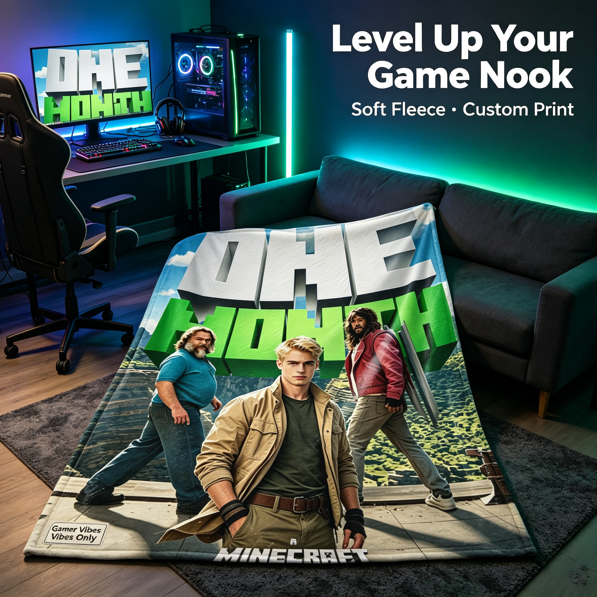 Custom Face Blanket Minecraft Movie Characters Flannel Blanket Perfect for Fans and Gamers Ideal Gift or Giveaway Item