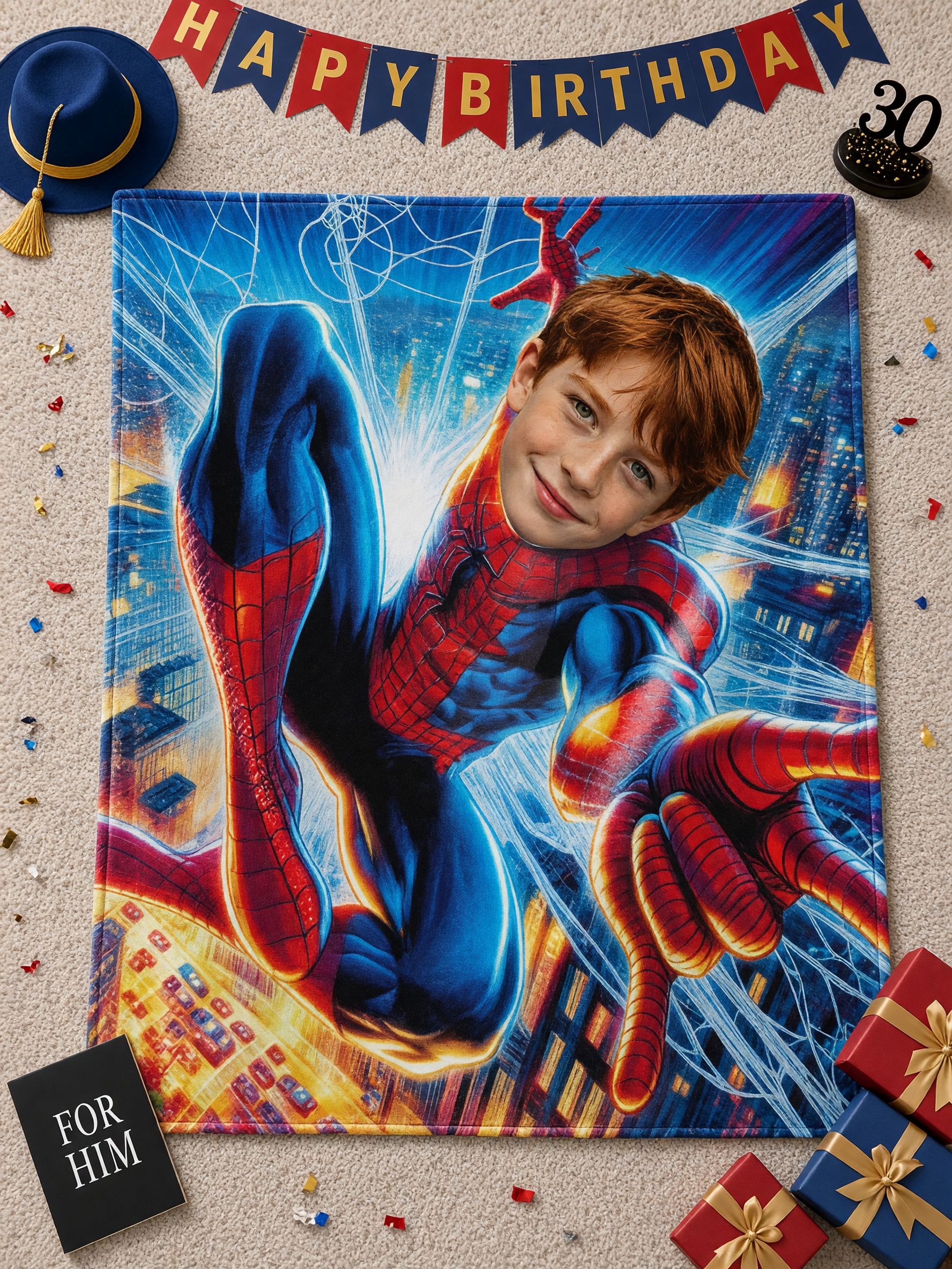 Custom Photo Face Blanket Personalized Superhero Flannel Throw Fleece Bedding Couch Cover Cozy Keepsake Gift