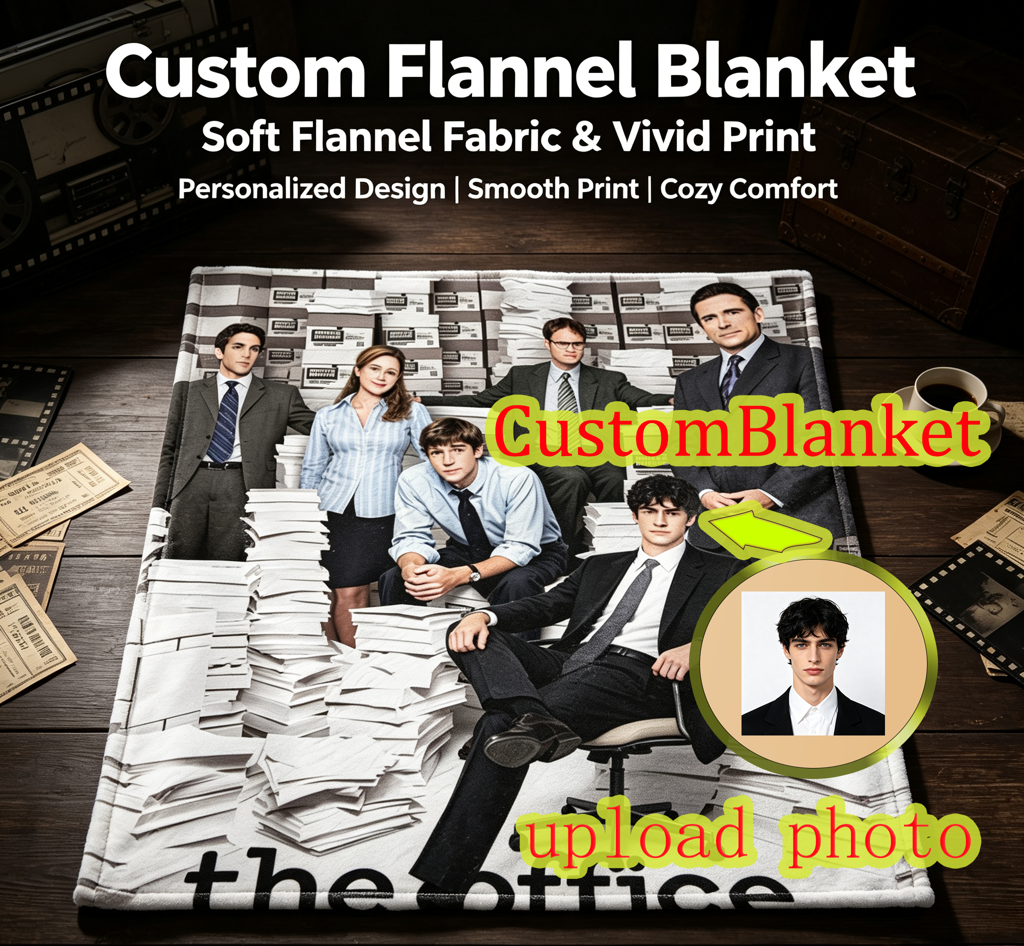 Custom Face Blanket The Office TV Show Characters Flannel Blanket Perfect for Fans Cozy Living Room or Bedroom Gift Idea for Birthdays or Holidays