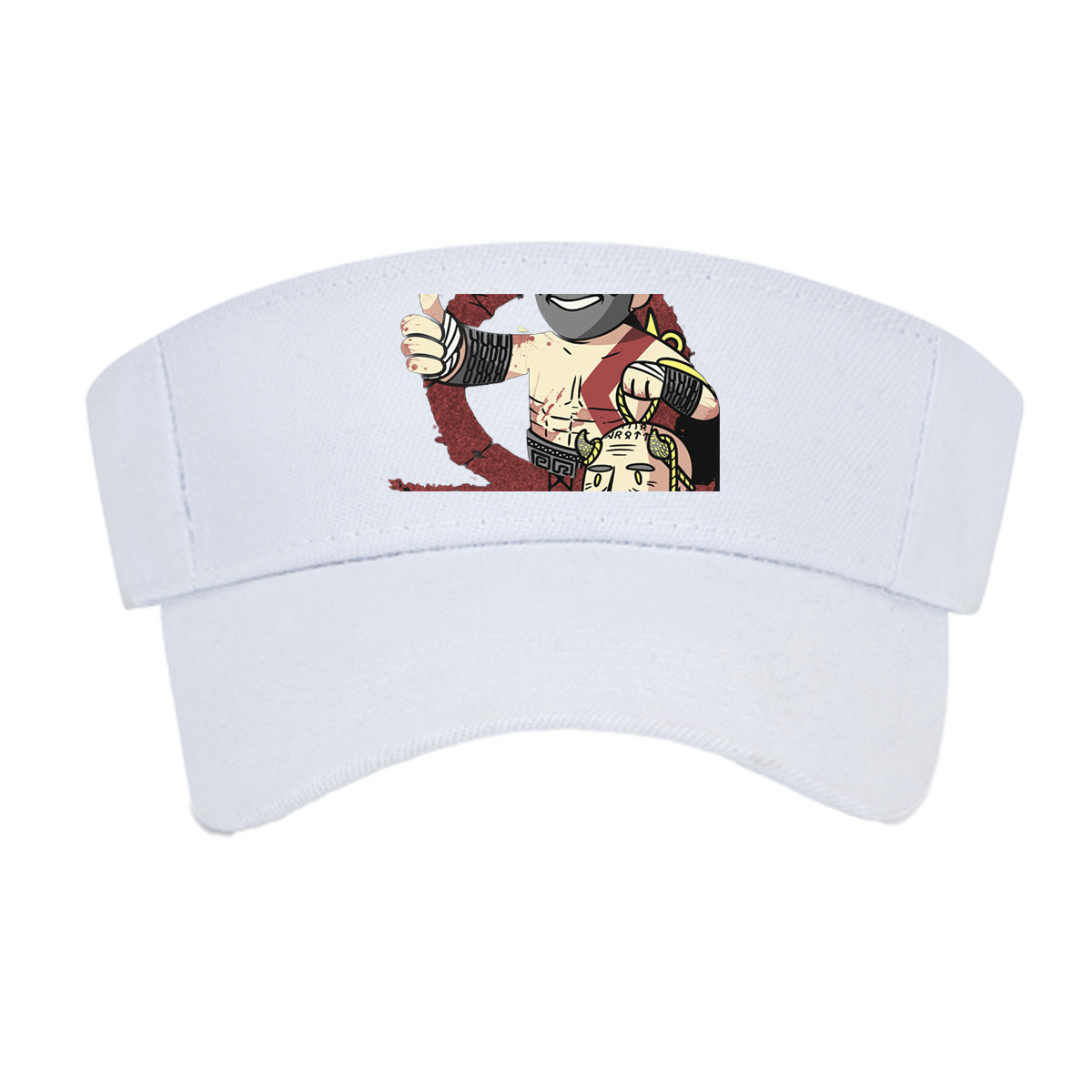 Kratos and Zeus in a stylized battle scene, Kratos giving a thumbs-up with Zeus's head at his feet -  Visor cap
