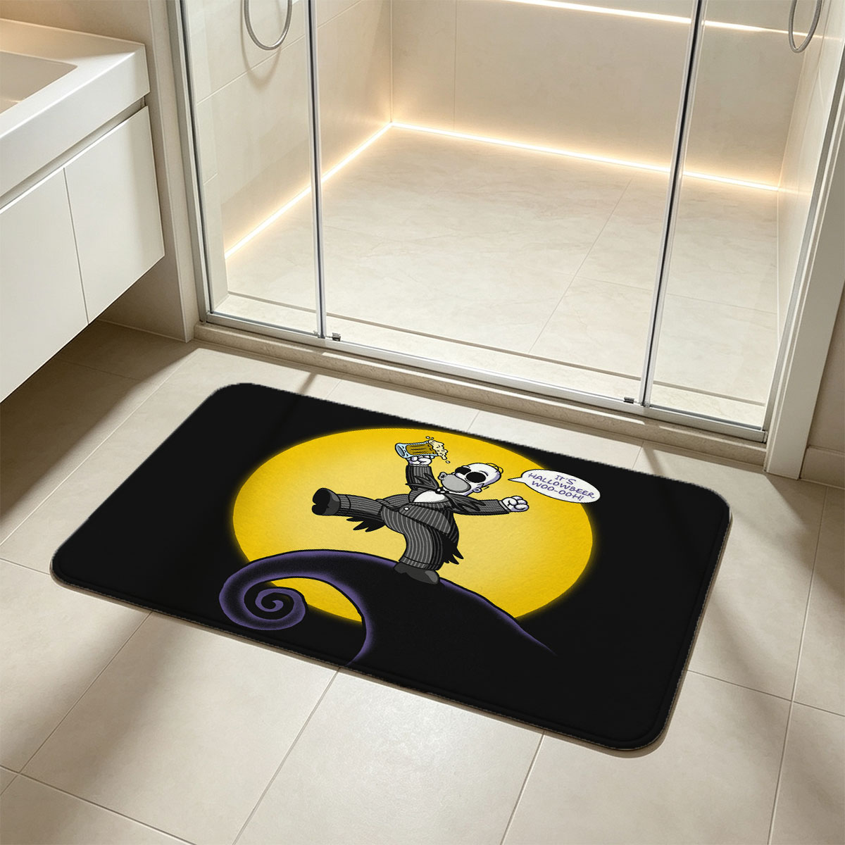 Jack Skellington Celebrates Hallowbeer Under the Moon - Flannel floor mat