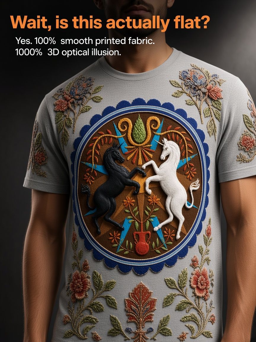 Mythic Unicorn Relief 3D Optical Illusion Graphic Tee Breathable Athletic Mesh T-Shirt Casual and Sports Wear