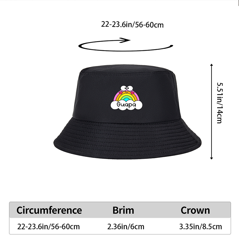 Unisex Fisherman Hat with Rainbow and Heart Print Guapa Design Classic Bucket Hat for Outdoor Sun Protection Travel Beach Casual Wear Adults and Teens
