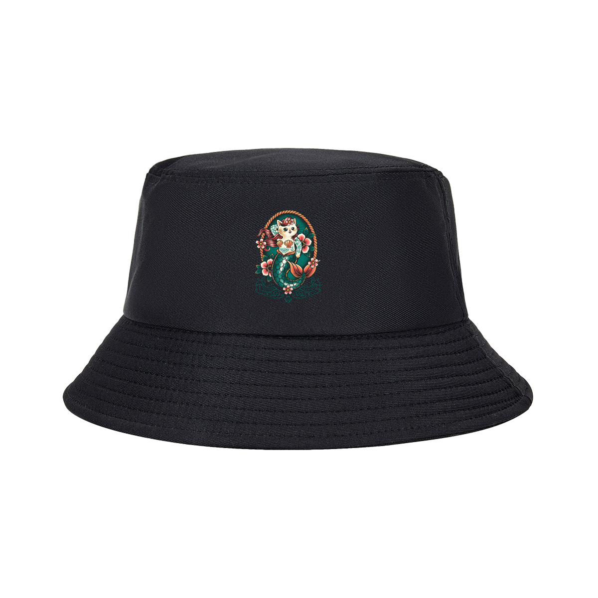 Mermaid Cat with Floral Design - Fisherman's Hat