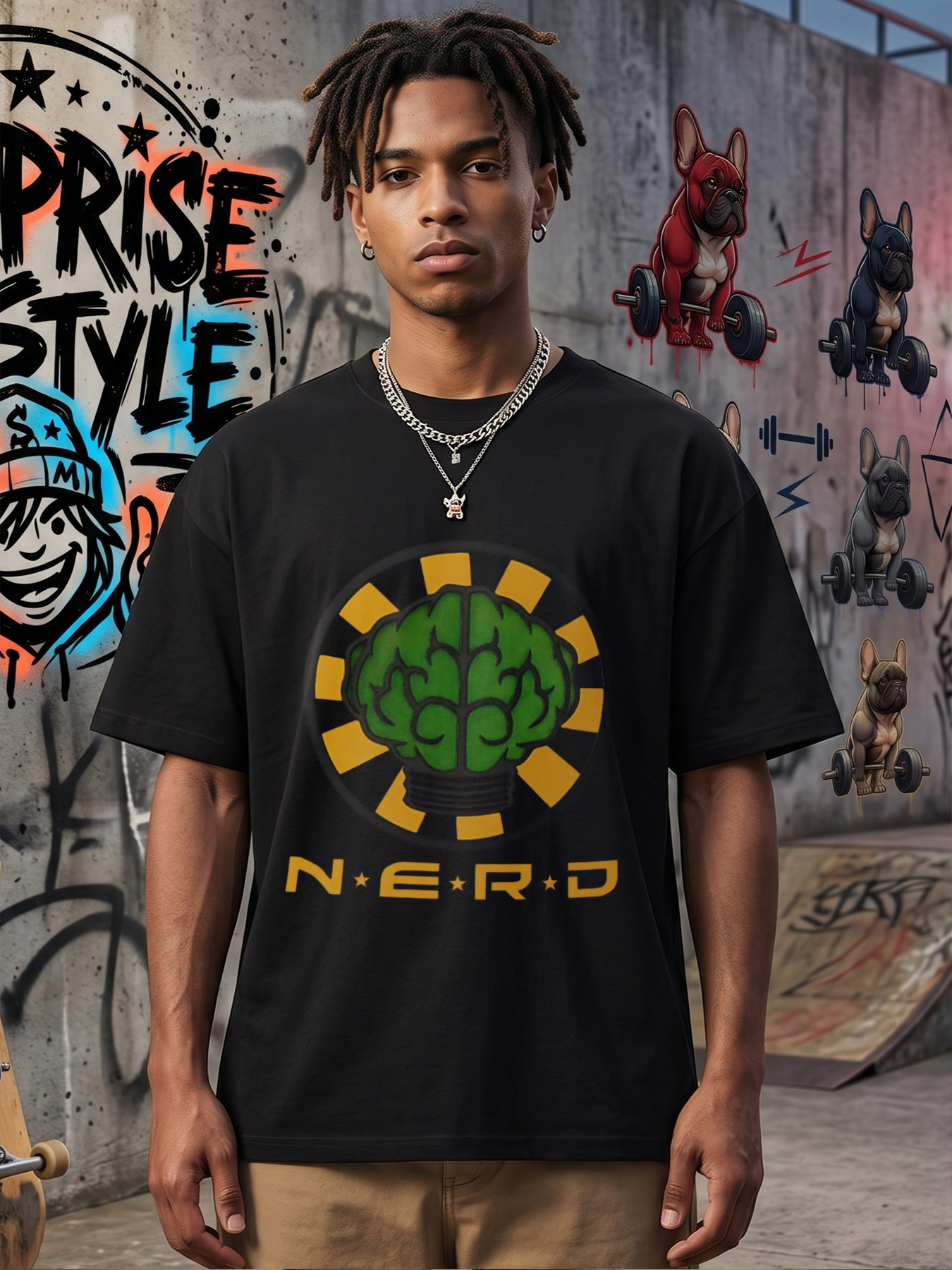 Men's Printed T-Shirt Brain Light Bulb NERD Design Casual Round Neck Summer Lightweight Breathable Short Sleeve T-Shirt for Geeks Tech Lovers Students and Nerds