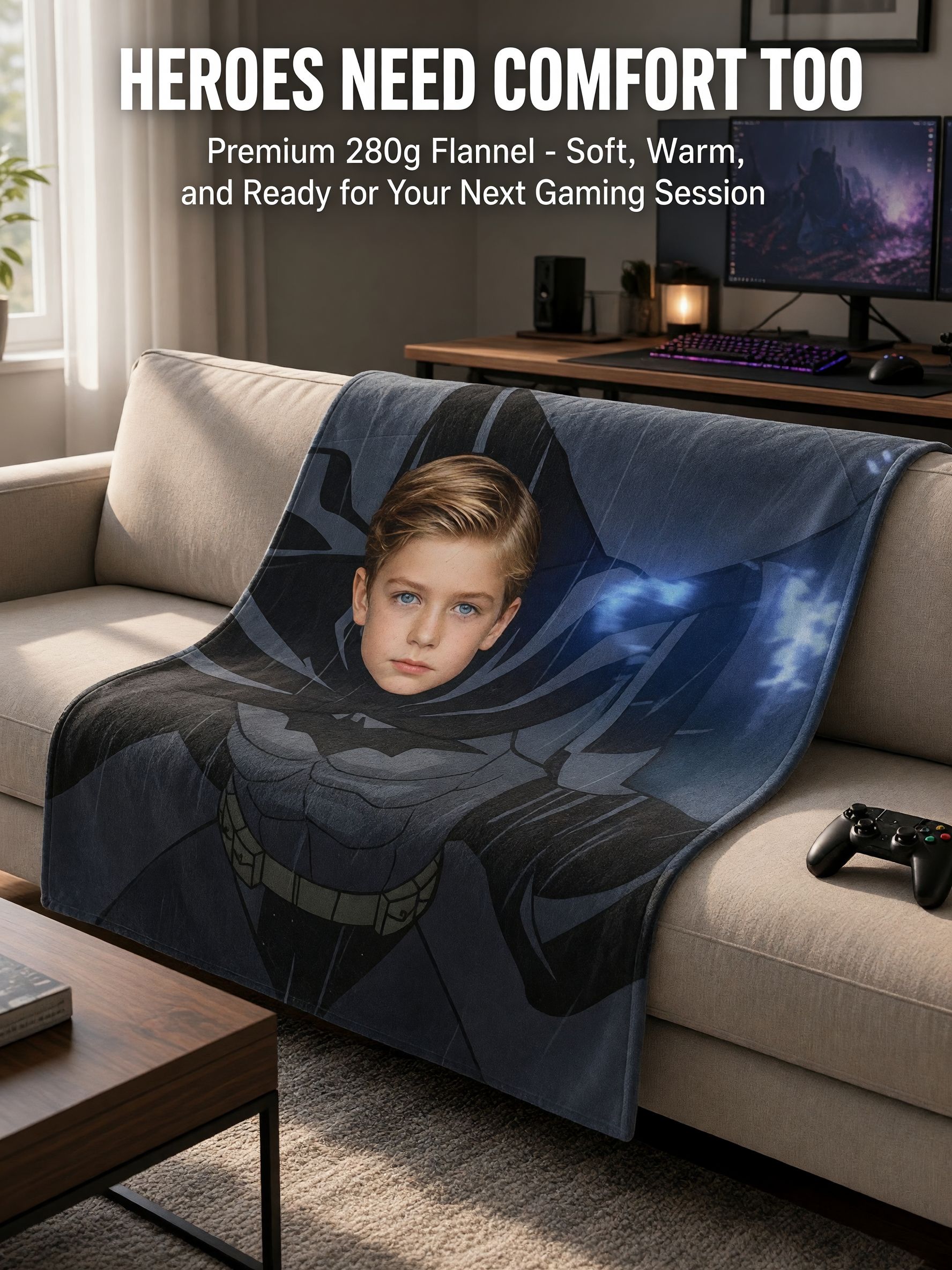 Custom Photo Face Superhero Flannel Blanket Ultra Soft Anti Pilling Throw for Bed Couch Personalized Superhero Gift