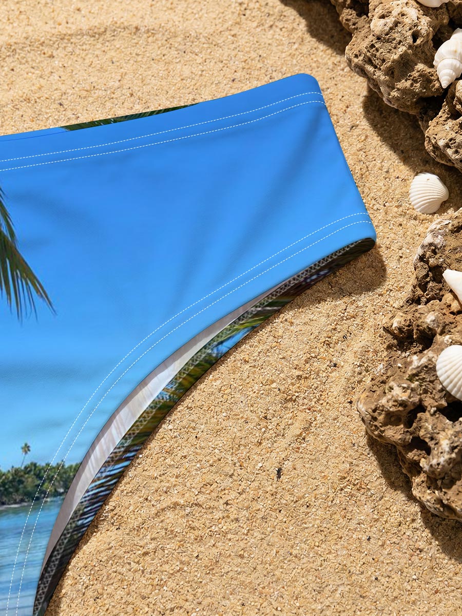 Tropical Beach with Palm Trees and Clear Blue Water -  Men's swim trunks