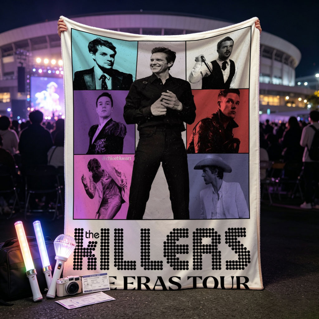 The Killers The Eras Tour Poster Featuring Band Members in Colorful Grid Layout - Blankets