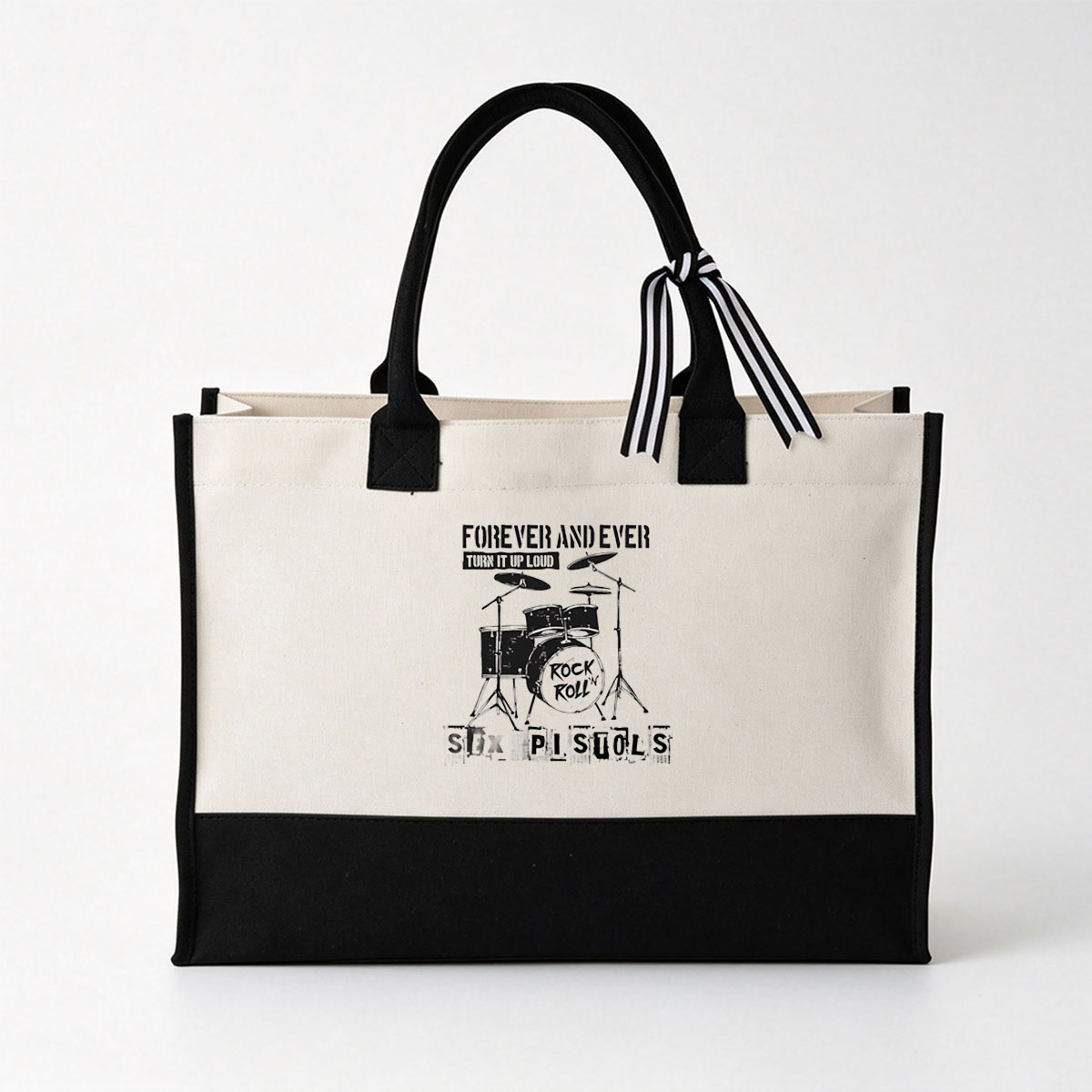 Sex Pistols Rock Roll Drum Set Forever and Ever Turn It Up Loud - Canvas patchwork gift tote bag