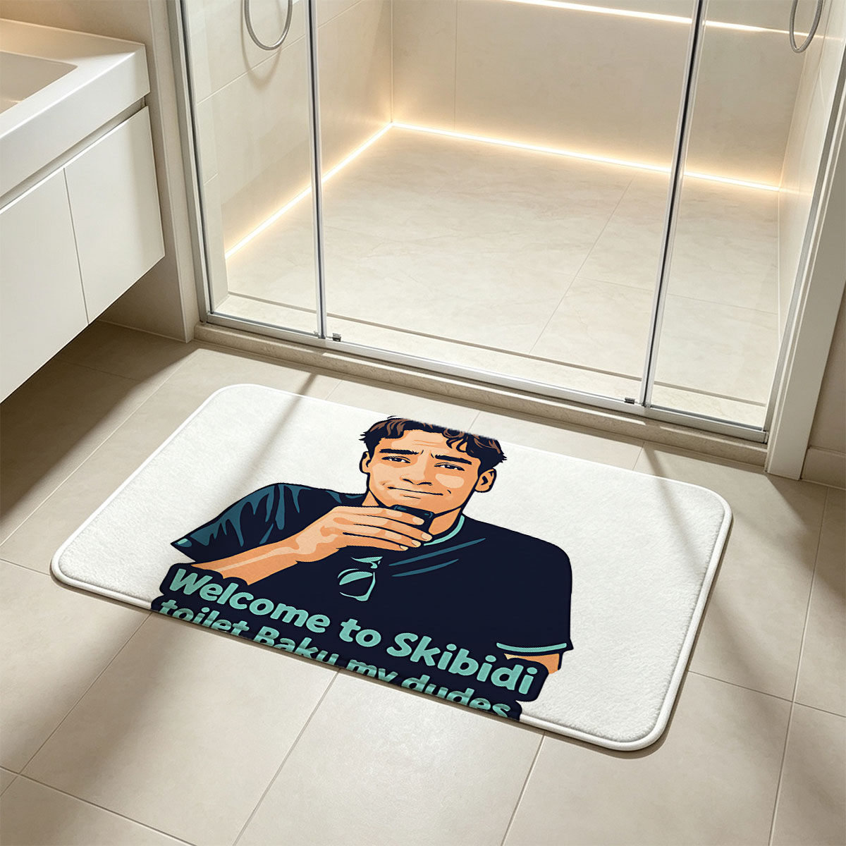 Welcome to Skibidi Toilet Baku My Dudes - Man with Phone Cartoon - Flannel floor mat