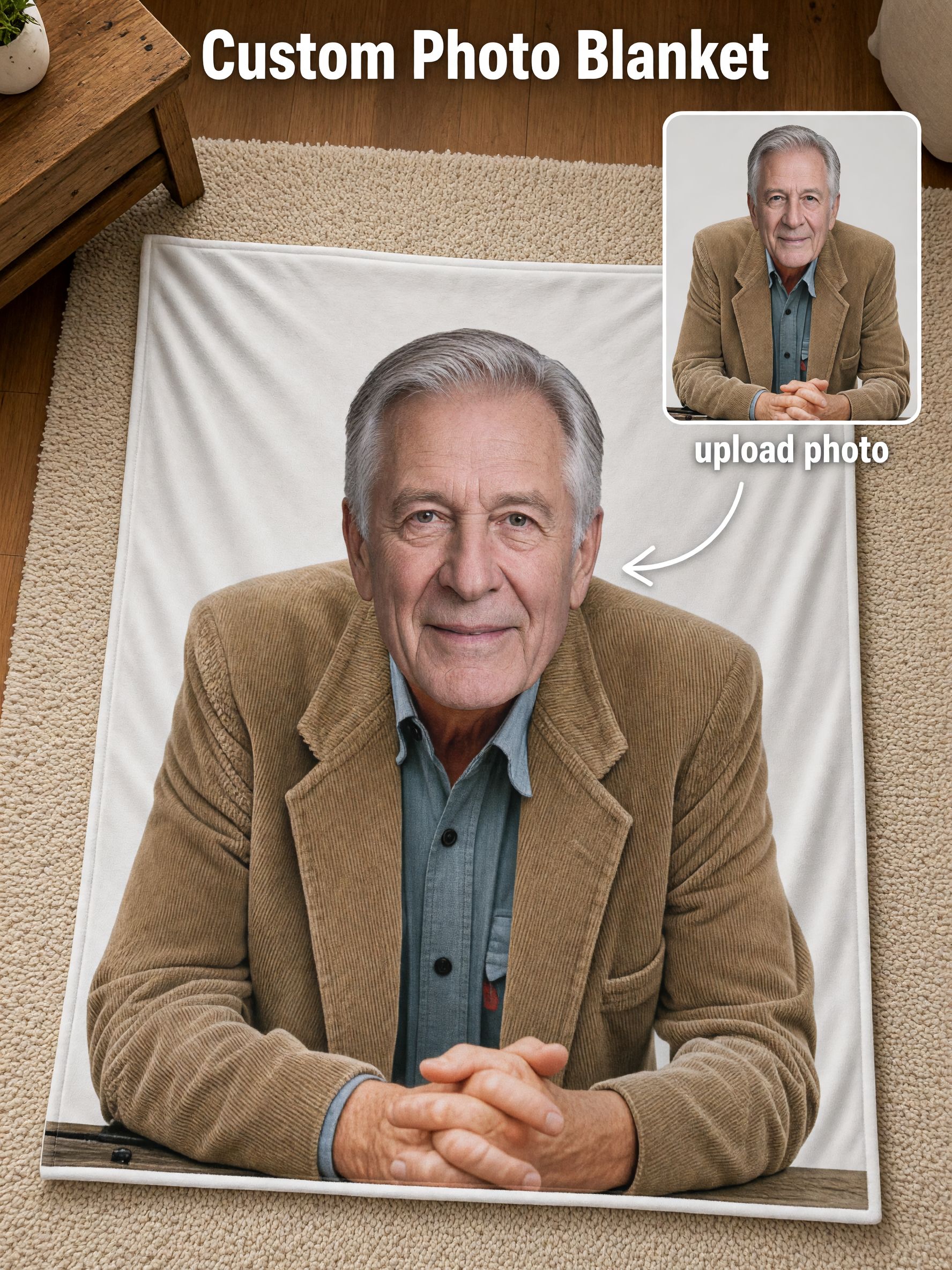 Custom Photo Face Blanket Personalized Flannel Fleece Portrait Throw for Couch Bed, Ideal Keepsake Gift for Family