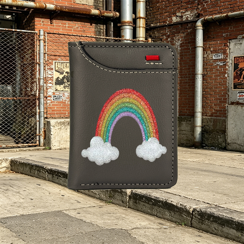 Unisex Vertical Wallet with Glitter Rainbow and Cloud Print – Stylish Everyday Clutch for Men and Women, Perfect for Casual Outings, School, Work, or Travel, Ideal for Young Adults and Trendy Individuals Seeking Fun and Functional Accessories