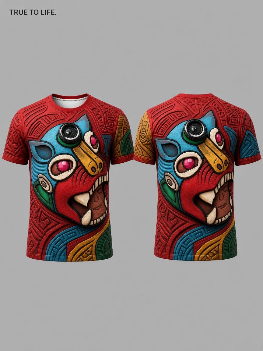 Aztec Tribal Totem 3D Optical Illusion Graphic Tee Breathable Athletic Mesh T-Shirt Casual and Sports Wear