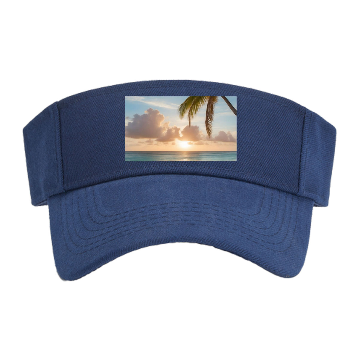 Sunset on a tropical beach with palm trees and calm ocean waves. -  Visor cap