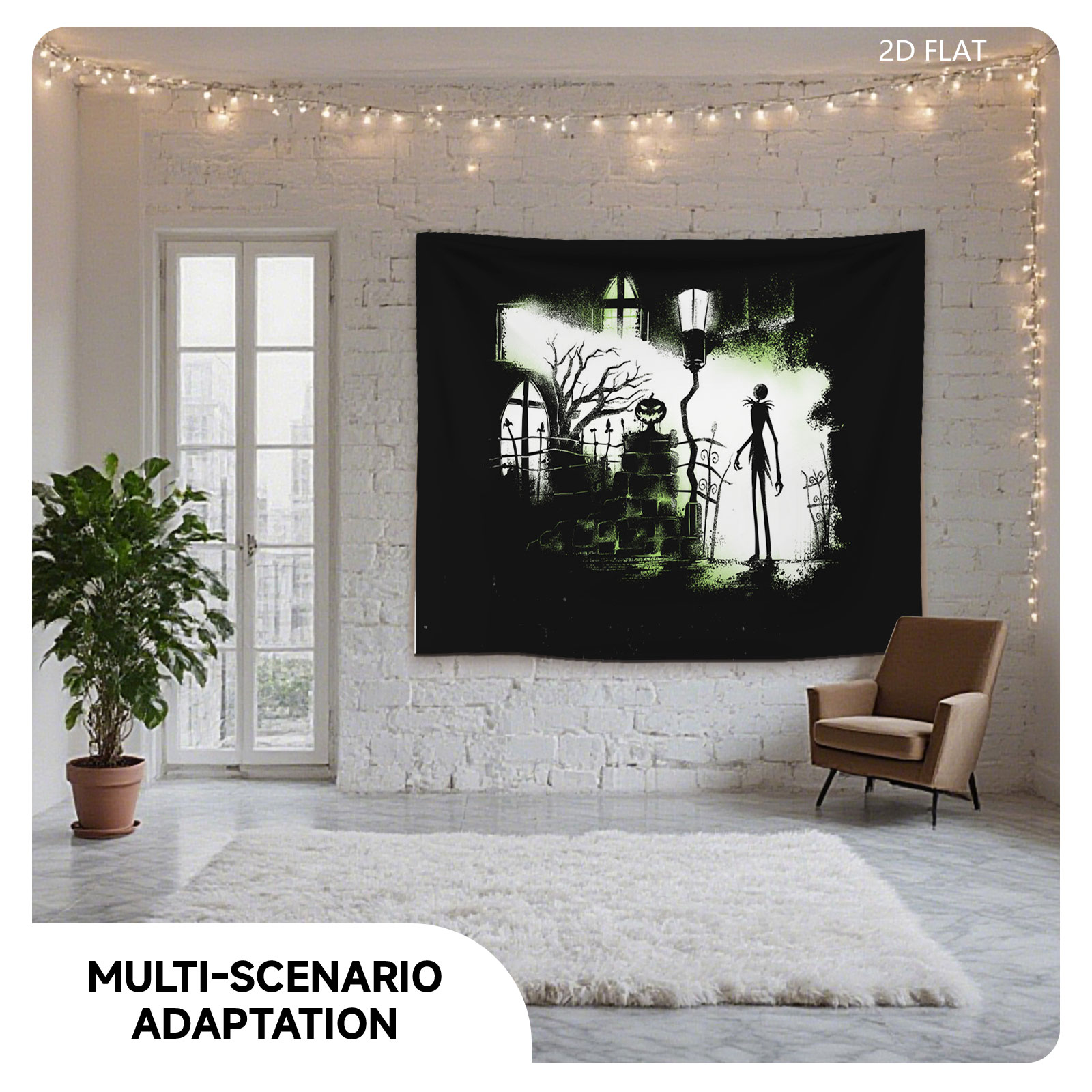Jack Skellington in a Haunted Halloween Scene - Tapestry