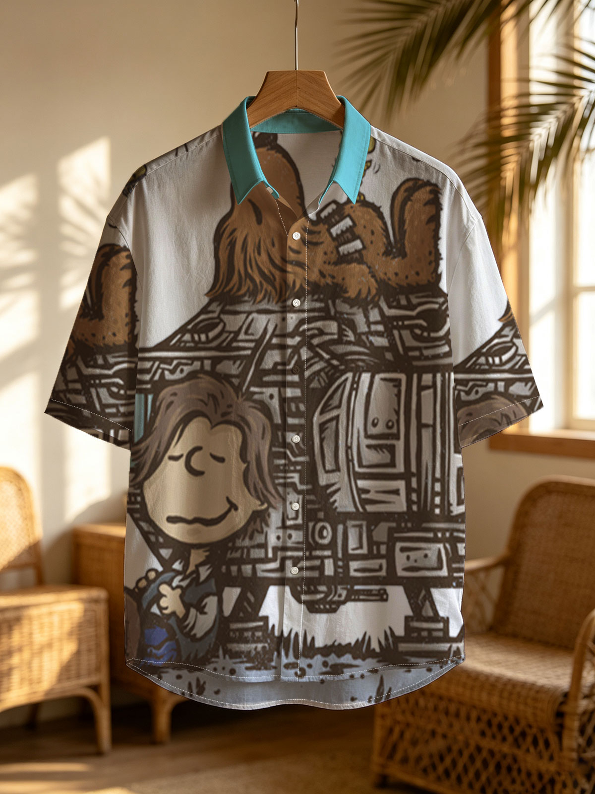 Luke Skywalker, Chewbacca, and C-3PO on a Millennium Falcon Cartoon -  Shirt