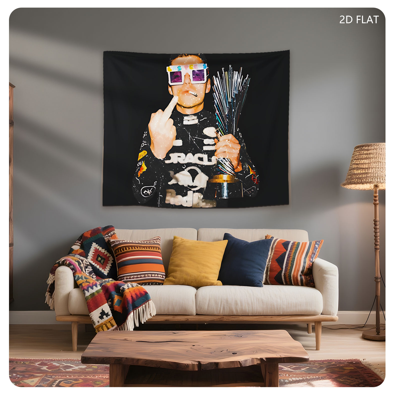 Man in Colorful Glasses Holding Sparklers and Smoking - Tapestry