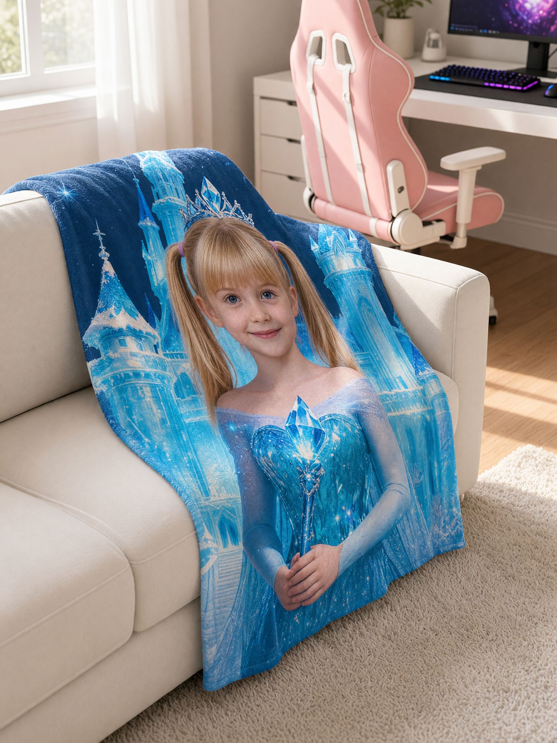 Custom Face Photo Blanket Personalized Ice Princess Soft Flannel Throw Fleece Blanket Ideal Birthday Gift for Girls