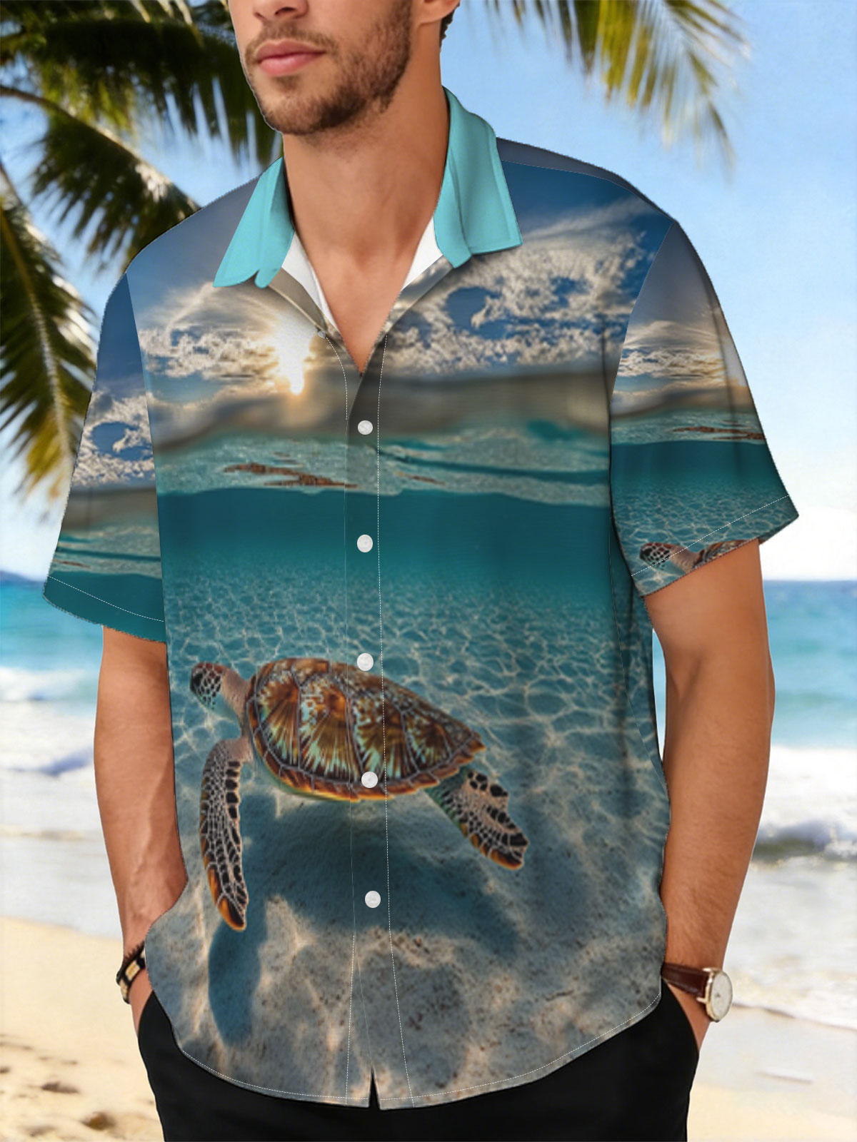 Sea Turtle Swimming in Clear Blue Waters Under Sunlight -  Shirt