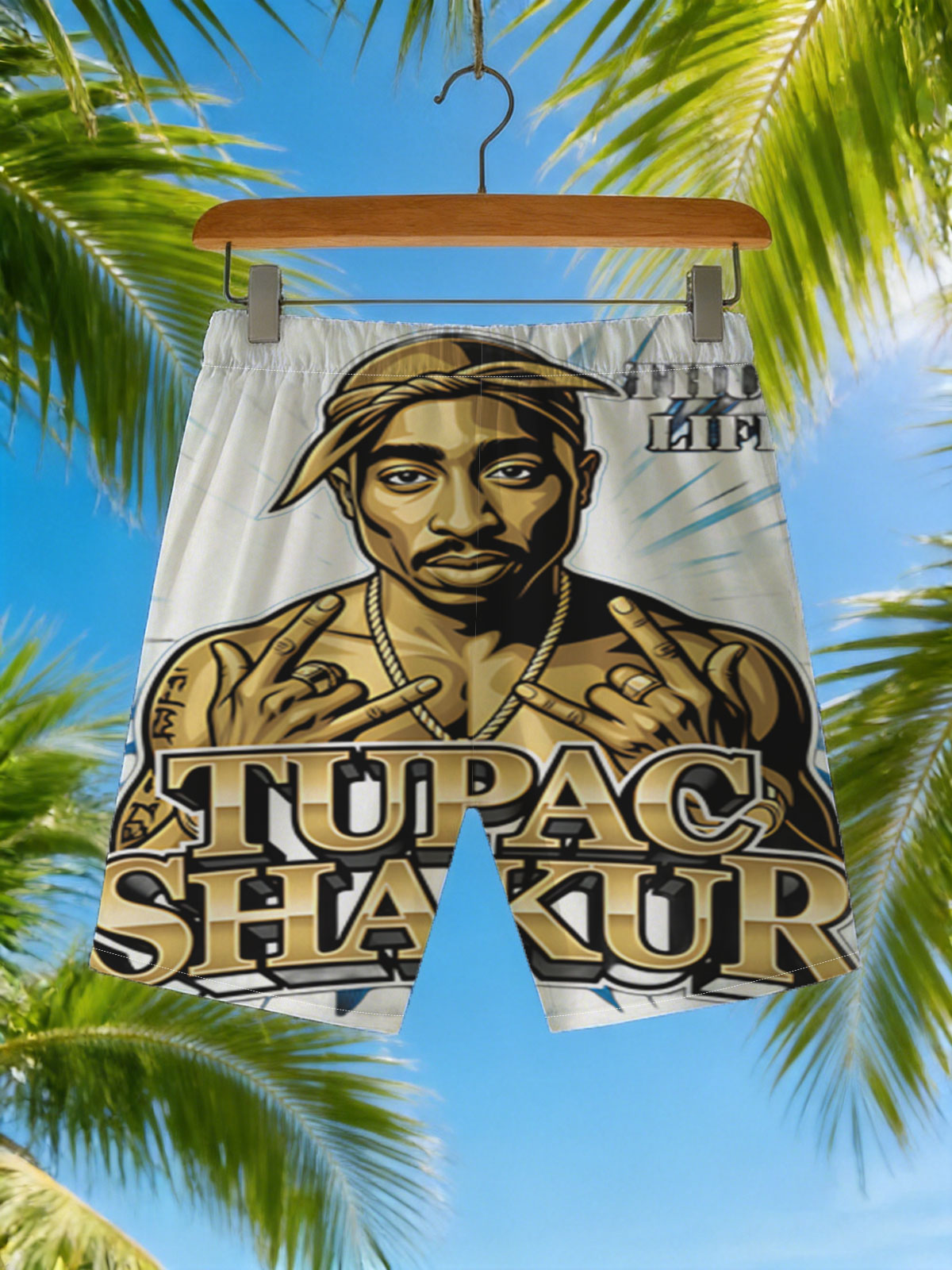 Tupac Shakur Thug Life Portrait -  Beach shorts