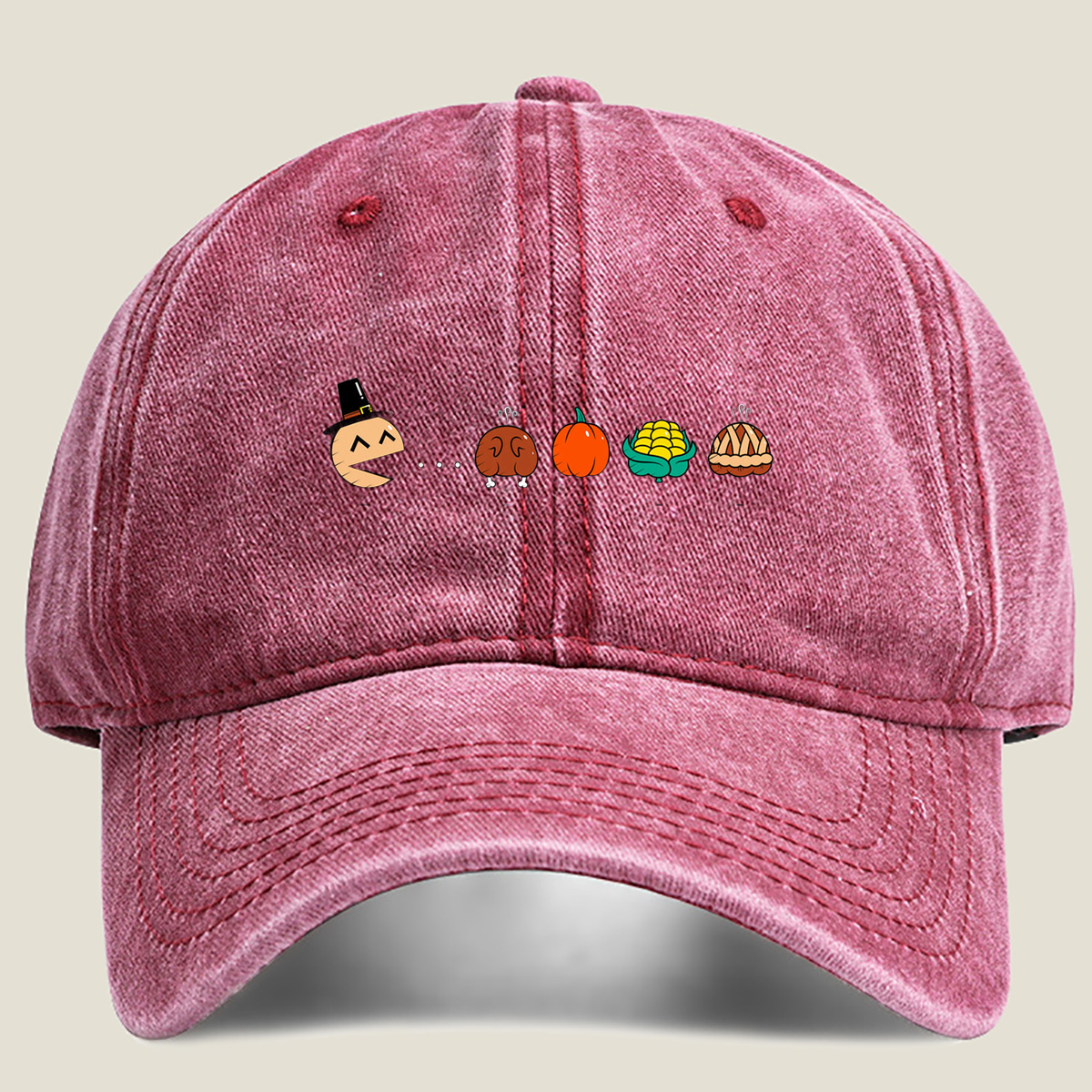 Pac-Man Thanksgiving Feast - Washed Denim - Baseball Cap