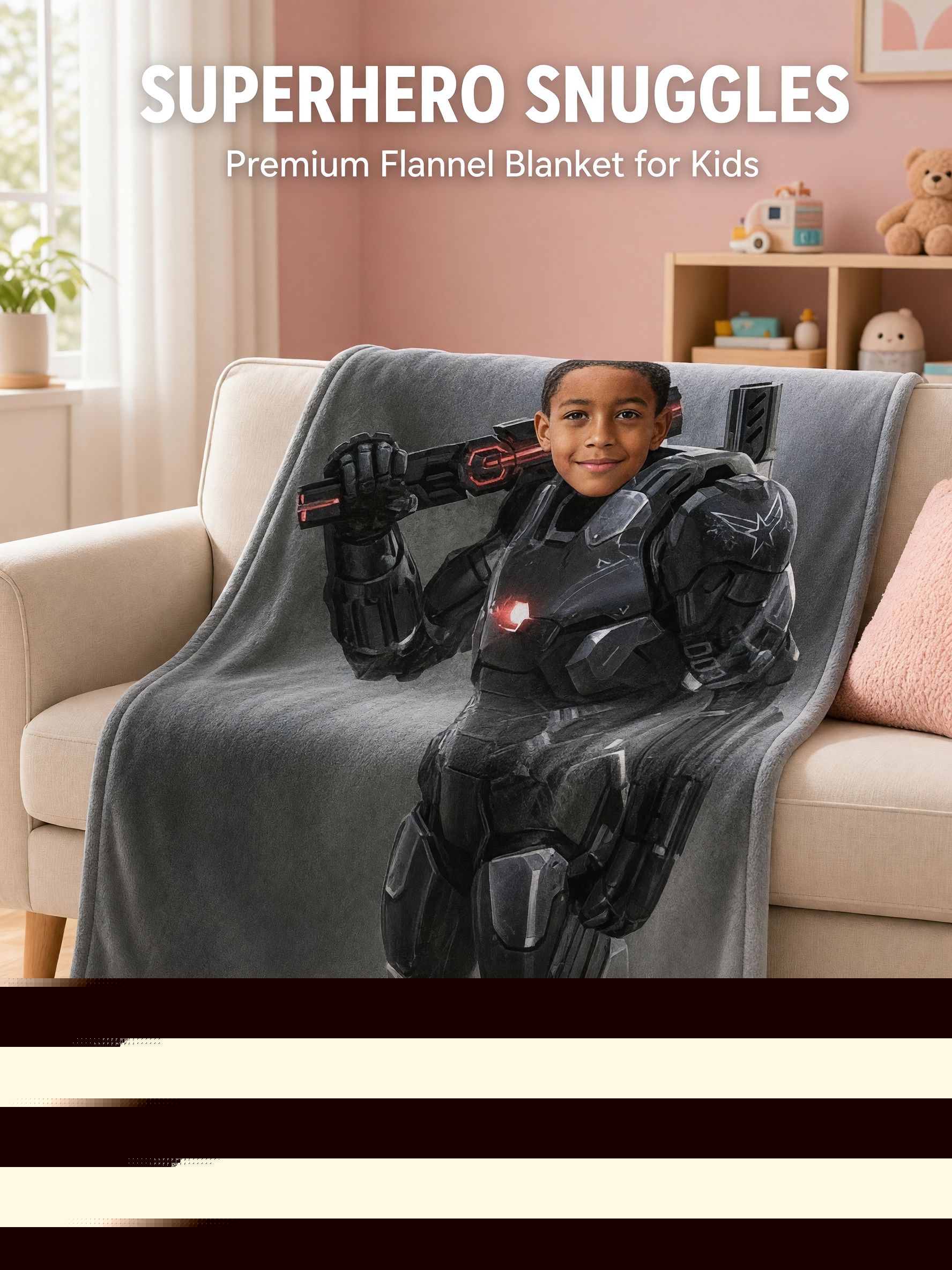 Custom Face Photo Flannel Blanket Personalized Sci Fi Armor Throw Ultra Soft Warm Cozy Gift For Kids And Family