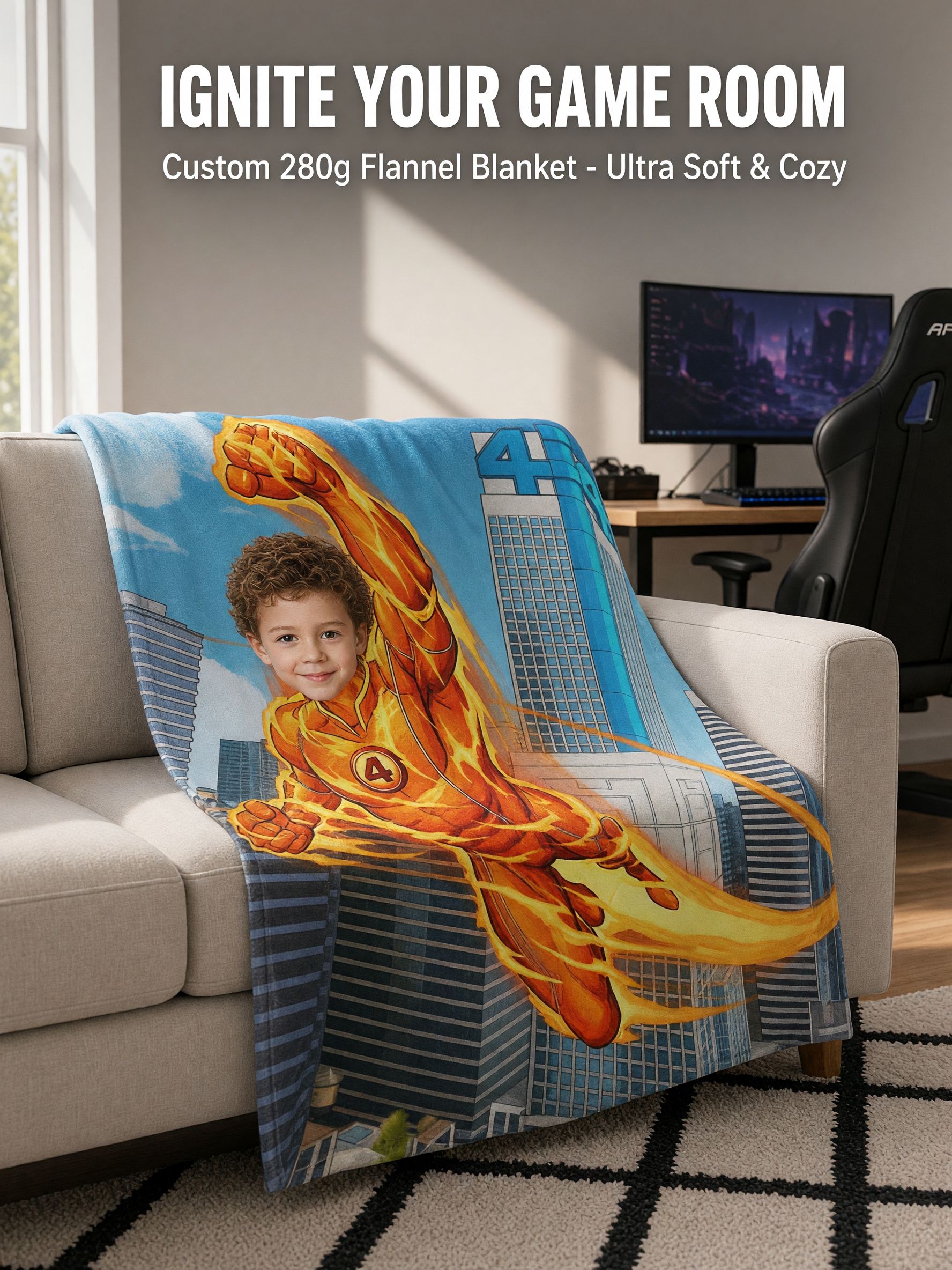 Personalized Photo Superhero Blanket Custom Face Soft Flannel Throw Fleece Bedding Ideal Personalized Gift for Kids