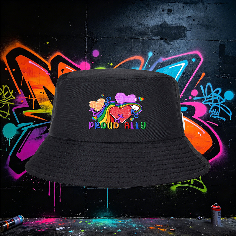 Unisex Fisherman Hat with Rainbow Pride Hearts and 