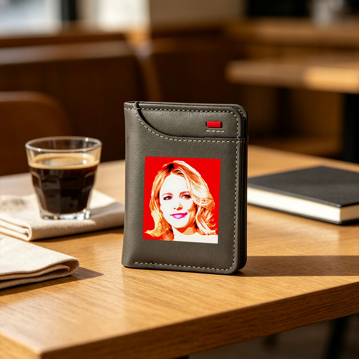 Pop Art Portrait of a Blonde Woman with Red Background - Vertical Style Wallet