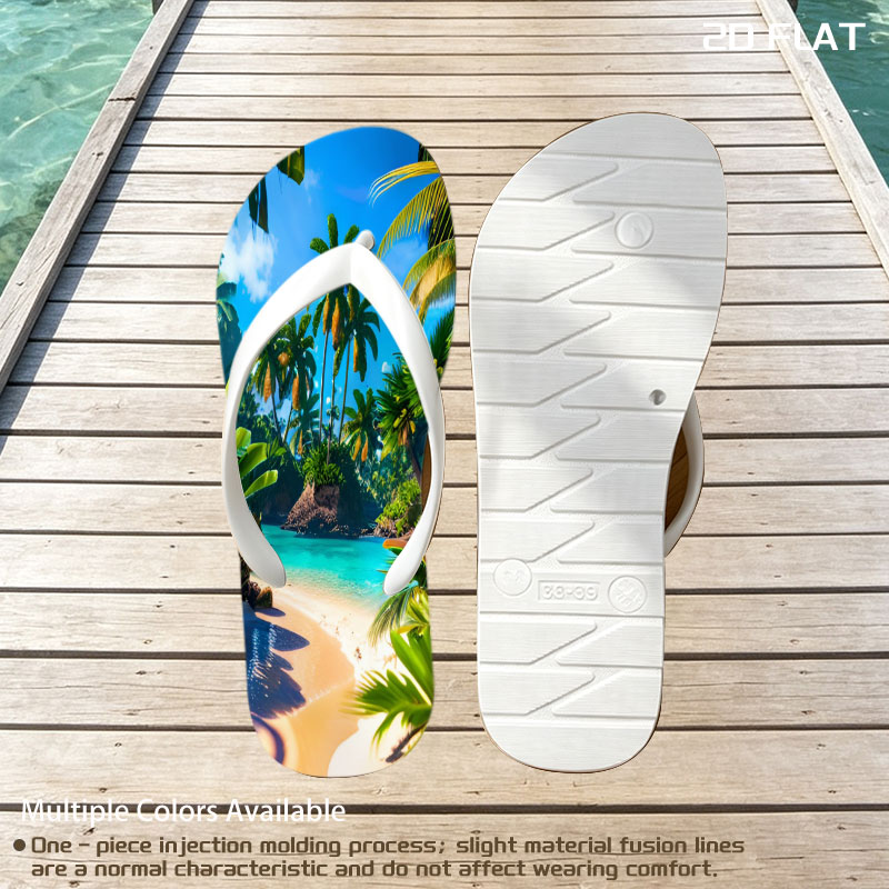 Tropical Paradise Beach with Palm Trees and Crystal Clear Water -  flip-flops