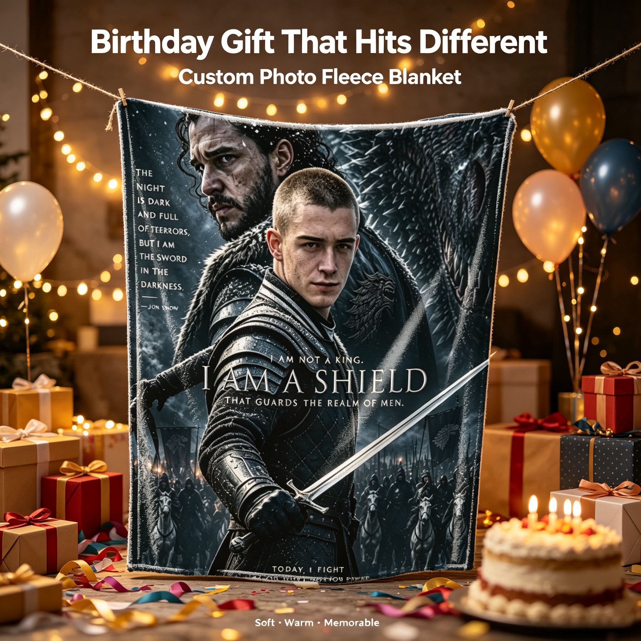 Custom Face Blanket Game of Thrones Jon Snow and Arya Stark Flannel Blanket for Couch, Bed, or Travel – Perfect Gift for Fans of HBO Series and Fantasy Lovers