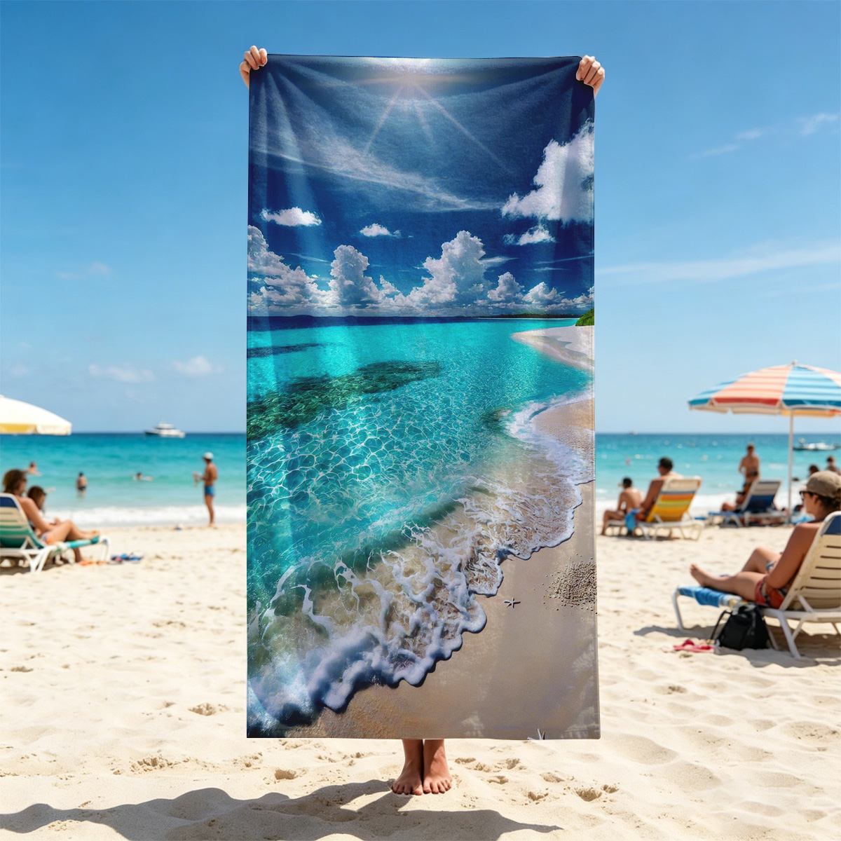 Crystal Clear Waters Meet Sandy Shore Under Bright Sunlight - Beach towels