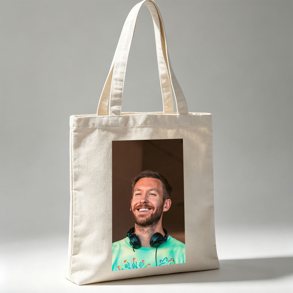 Calvin Harris at Music Festival Wearing Green Tie-Dye Shirt and Headphones - Canvas tote bags