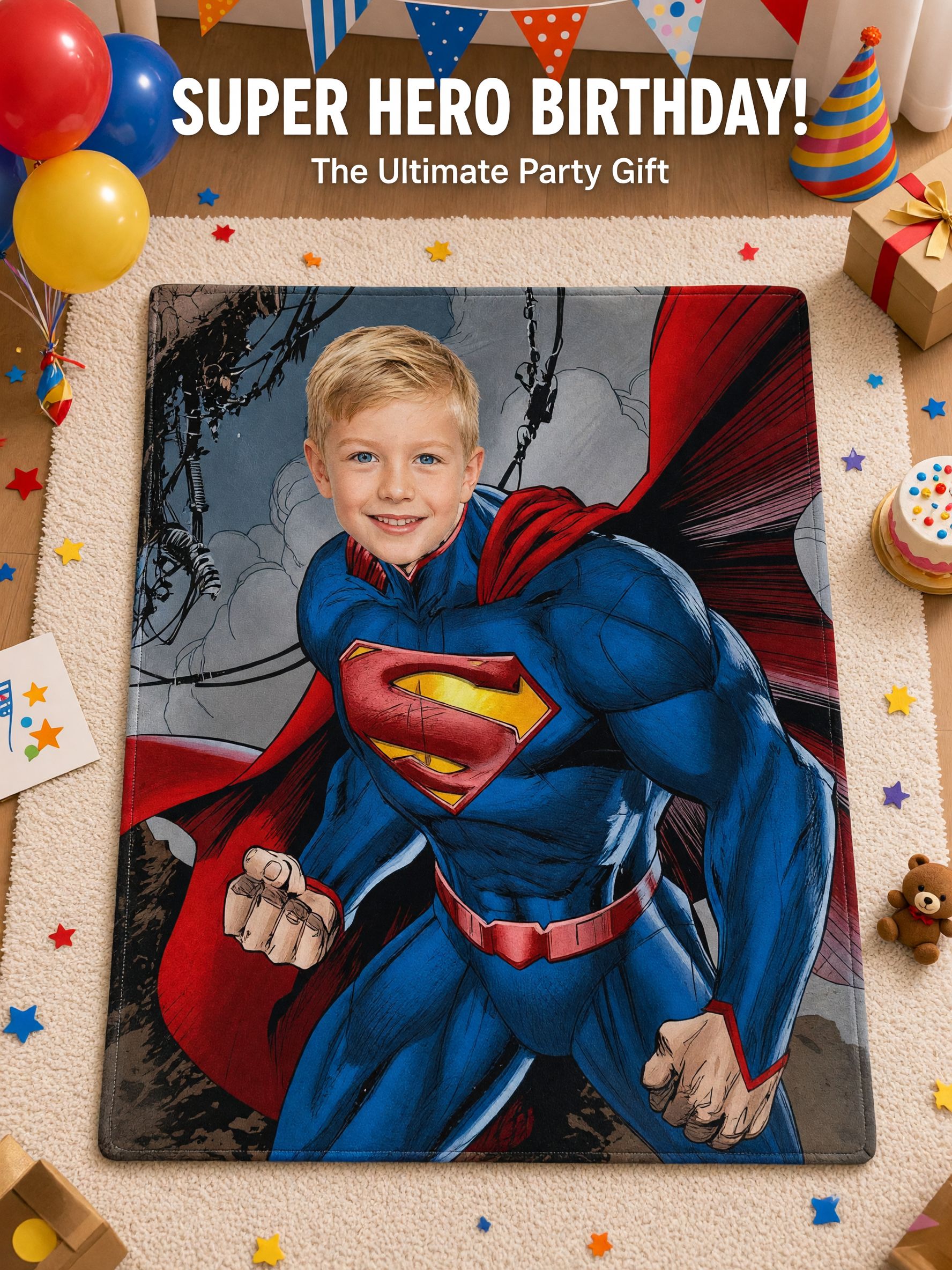 Custom Face Superhero Blanket Personalized Photo Flannel Fleece Throw Soft Warm Bed Couch Throw for Kids and Adults