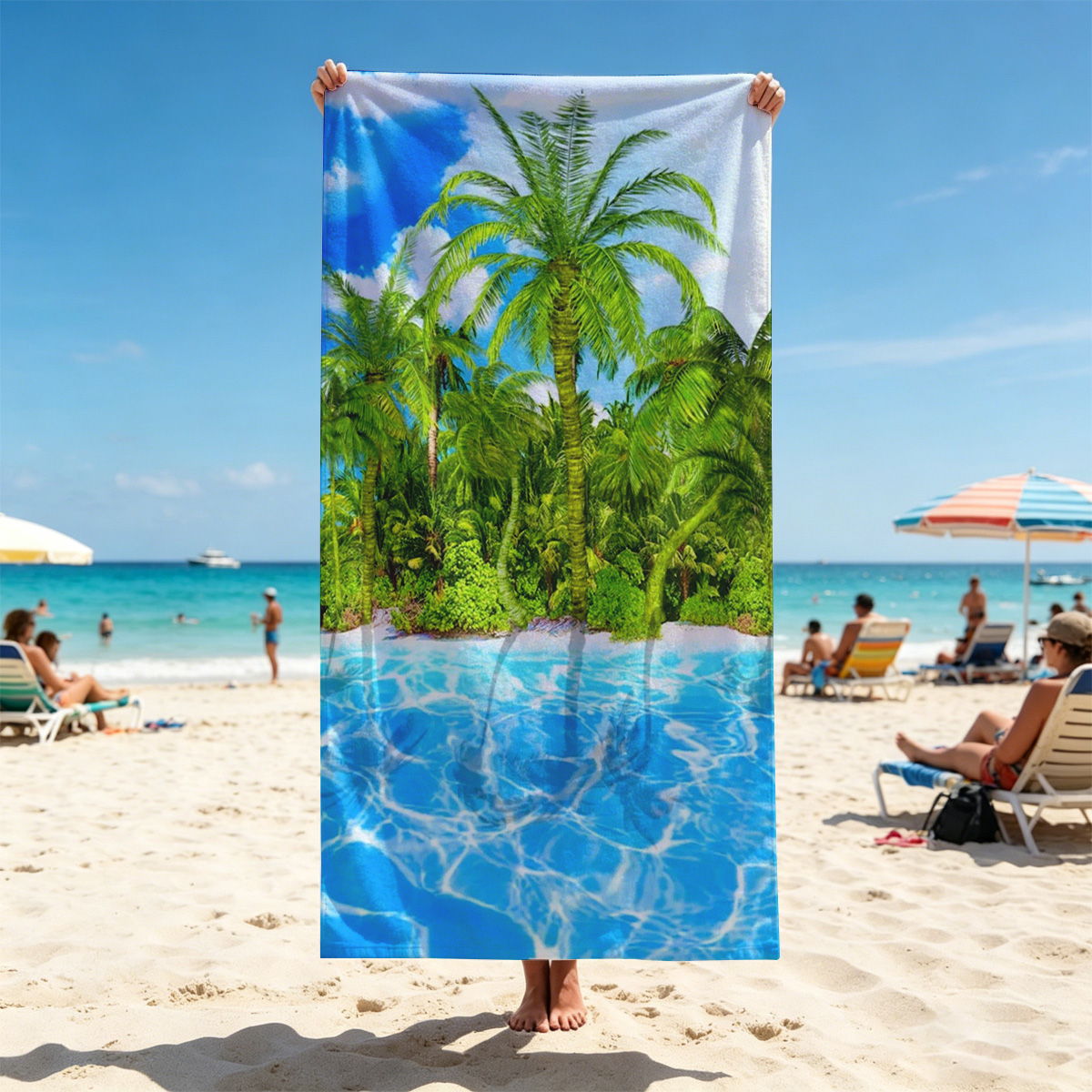 Tropical Paradise with Palm Trees and Crystal Clear Water - Beach towels