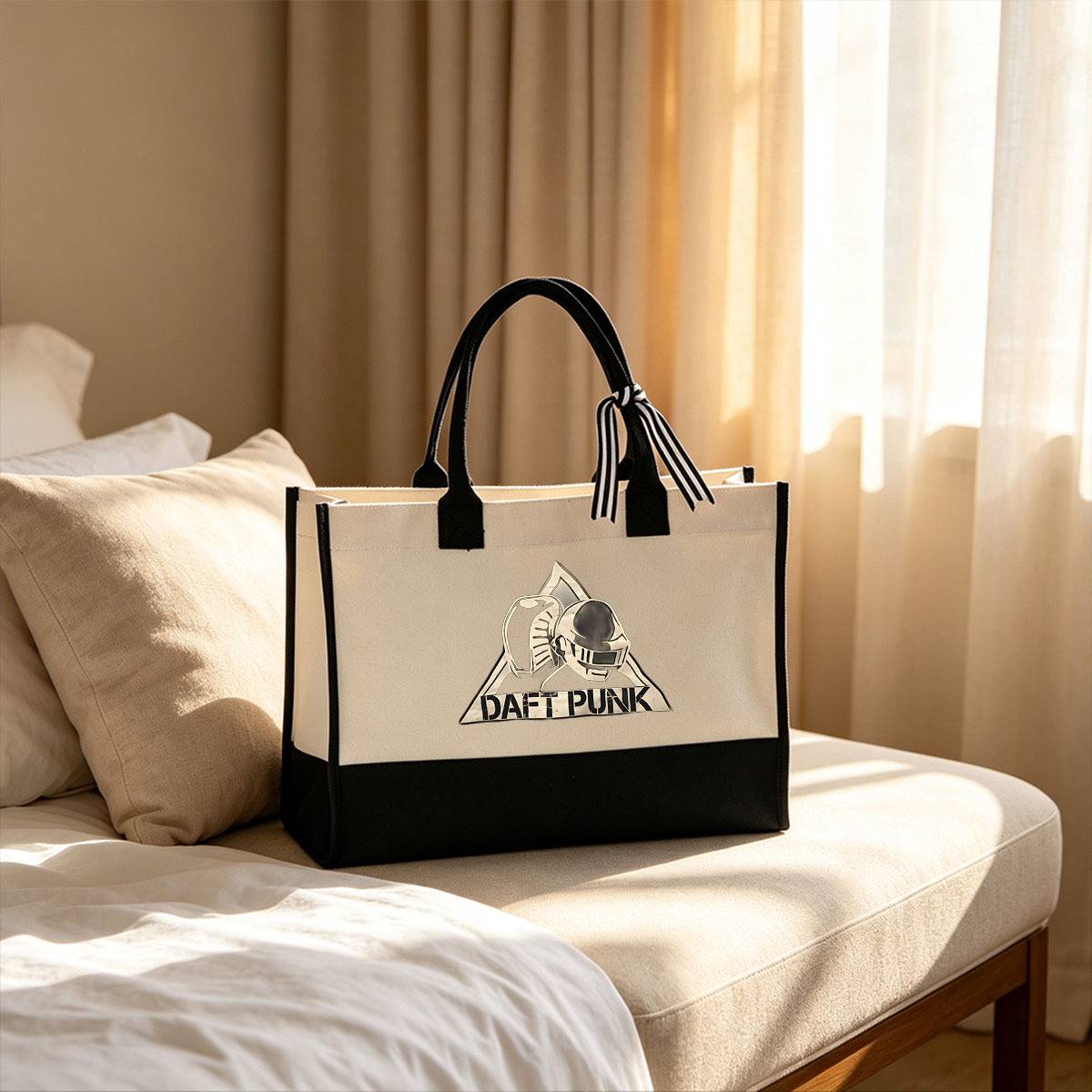 Daft Punk - Iconic Robot Duo in Futuristic Helmets - Canvas patchwork gift tote bag