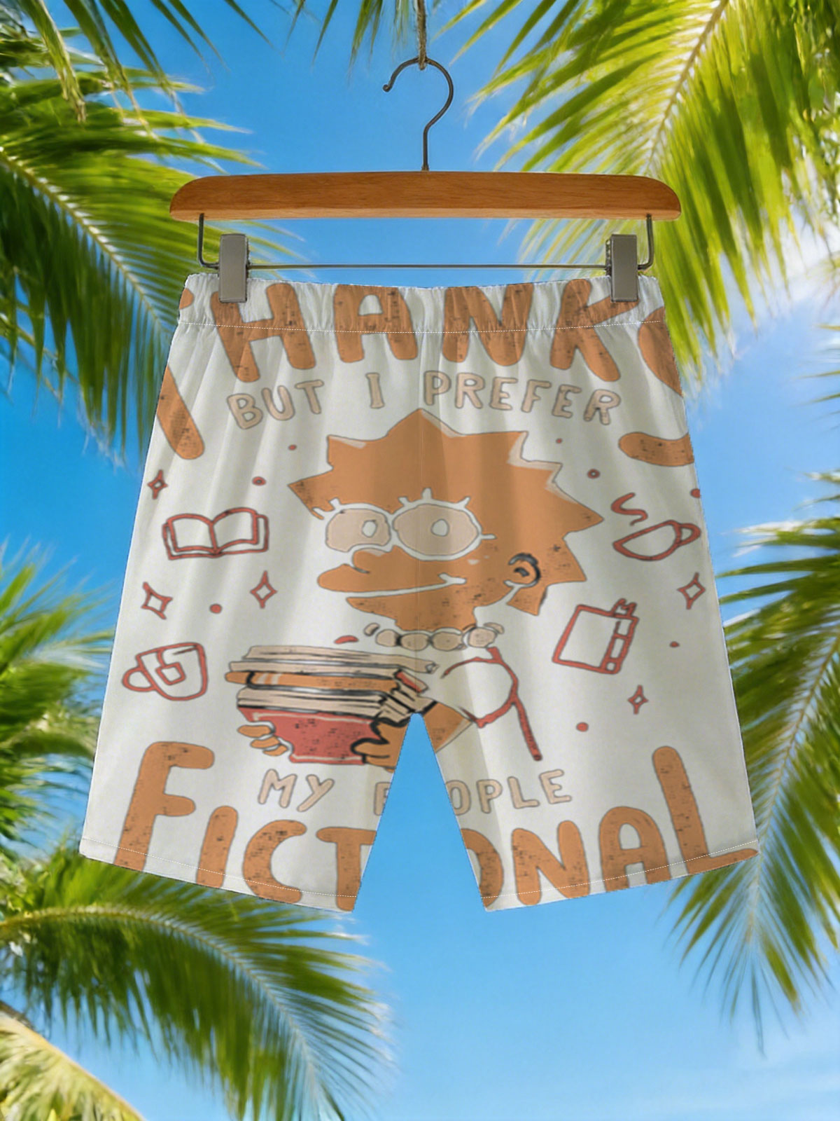 Thanks But I Prefer My People Fictional - Lisa Simpson Reading Books -  Beach shorts