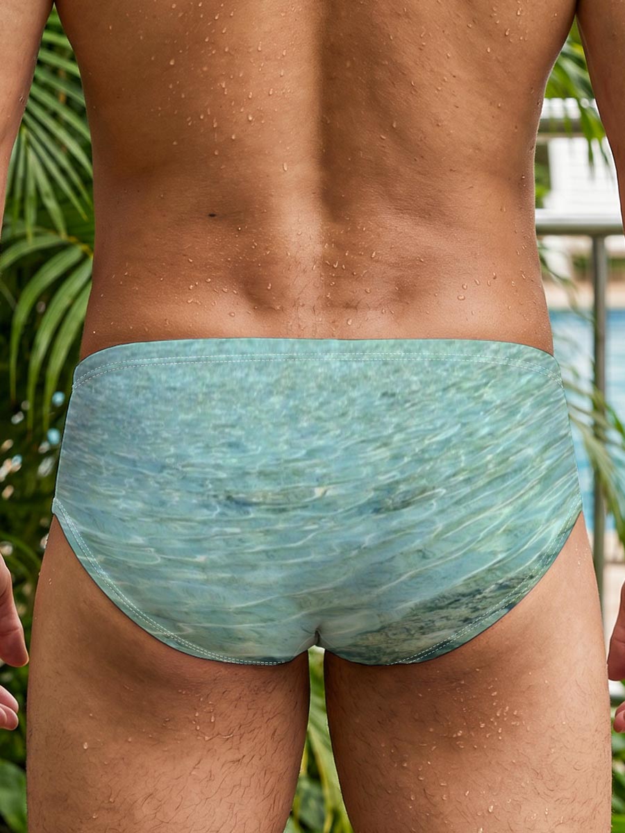 Sea Turtle Swimming in Crystal Clear Waters Near Sandy Beach -  Men's swim trunks
