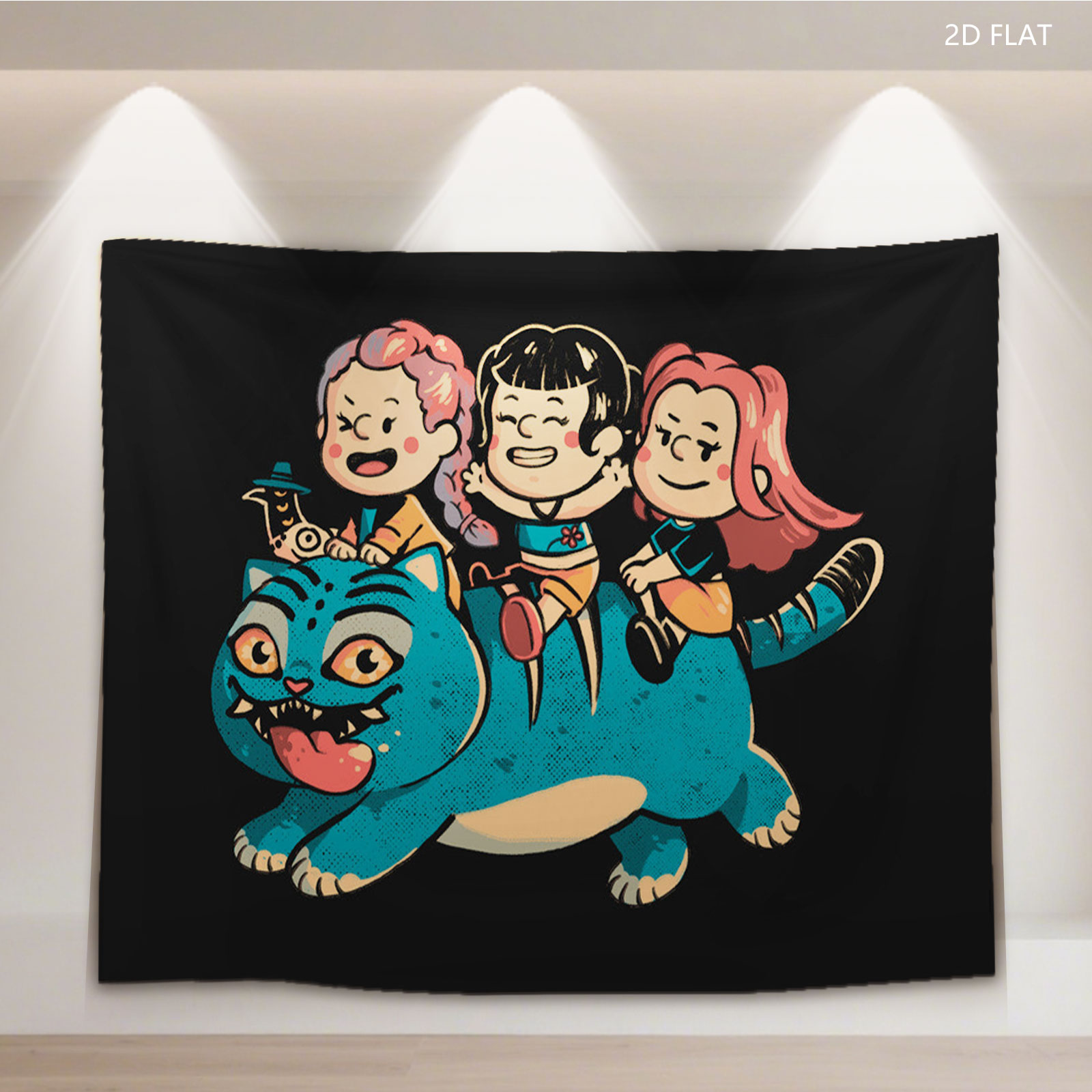 Three Kids Riding a Cheshire Cat - Tapestry