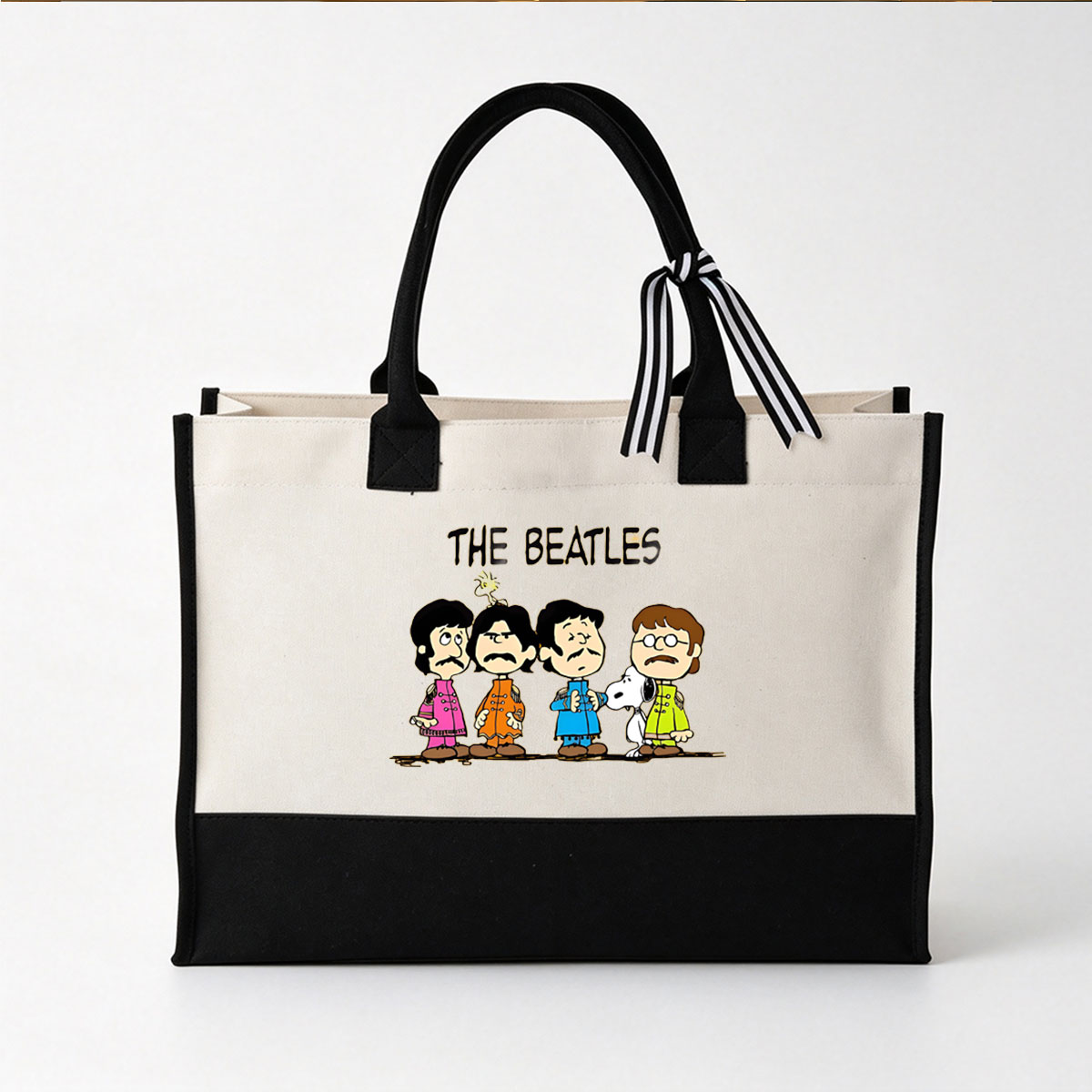 The Beatles in Peanuts Style with Snoopy - Canvas patchwork gift tote bag
