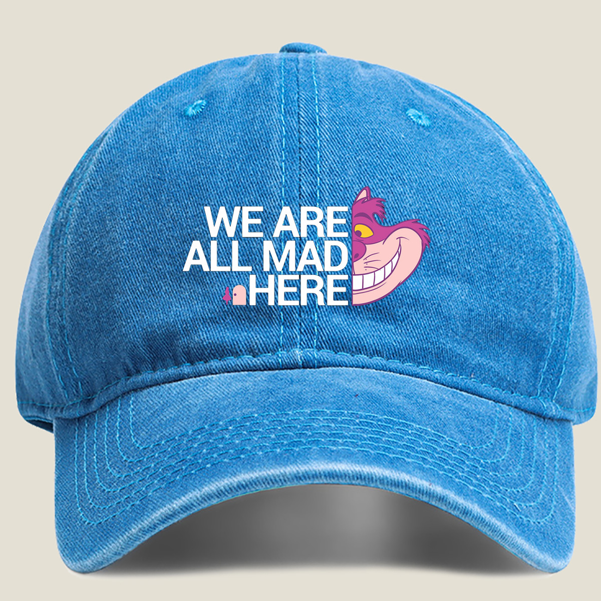 Alice in Wonderland - Cheshire Cat: We Are All Mad Here - Washed Denim - Baseball Cap