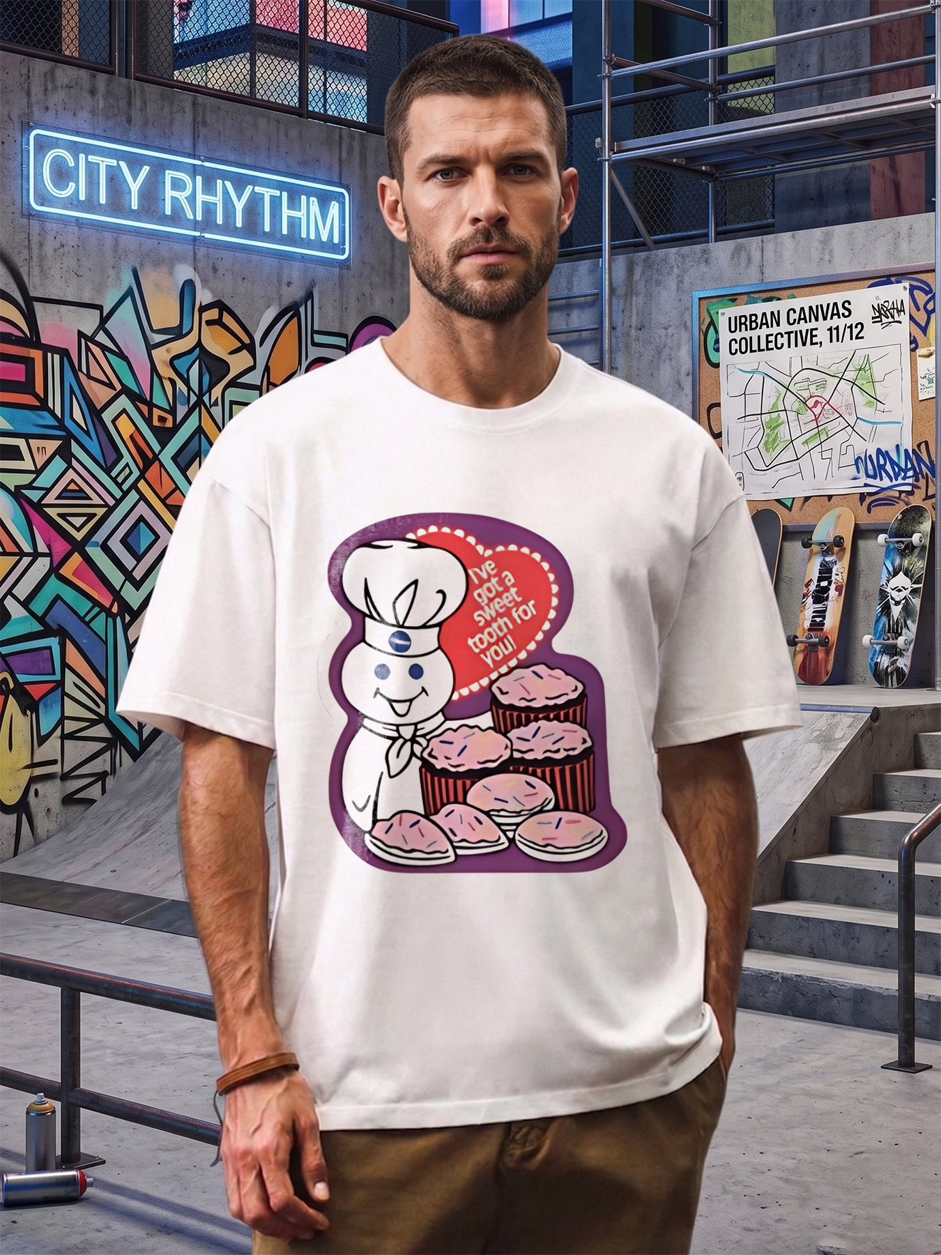 Men's Printed T-Shirt with Chef Cookie and Cupcakes 