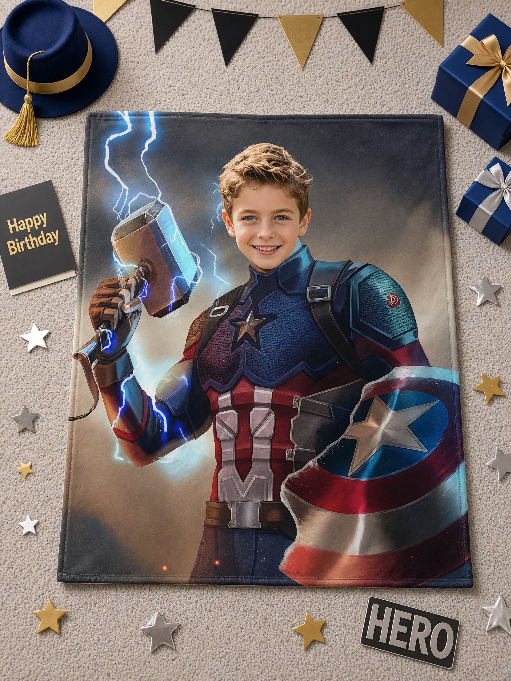 Custom Face Superhero Blanket Personalized Photo Flannel Throw for Kids and Adults Cozy Plush Gift