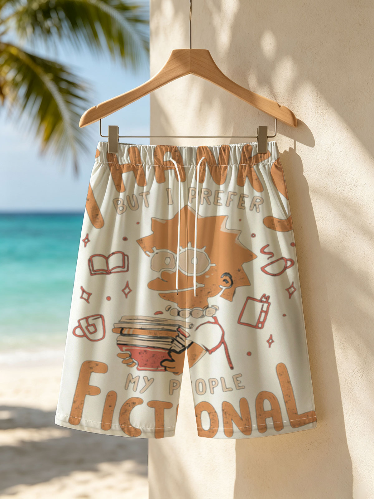Thanks But I Prefer My People Fictional - Lisa Simpson Reading Books -  Beach shorts