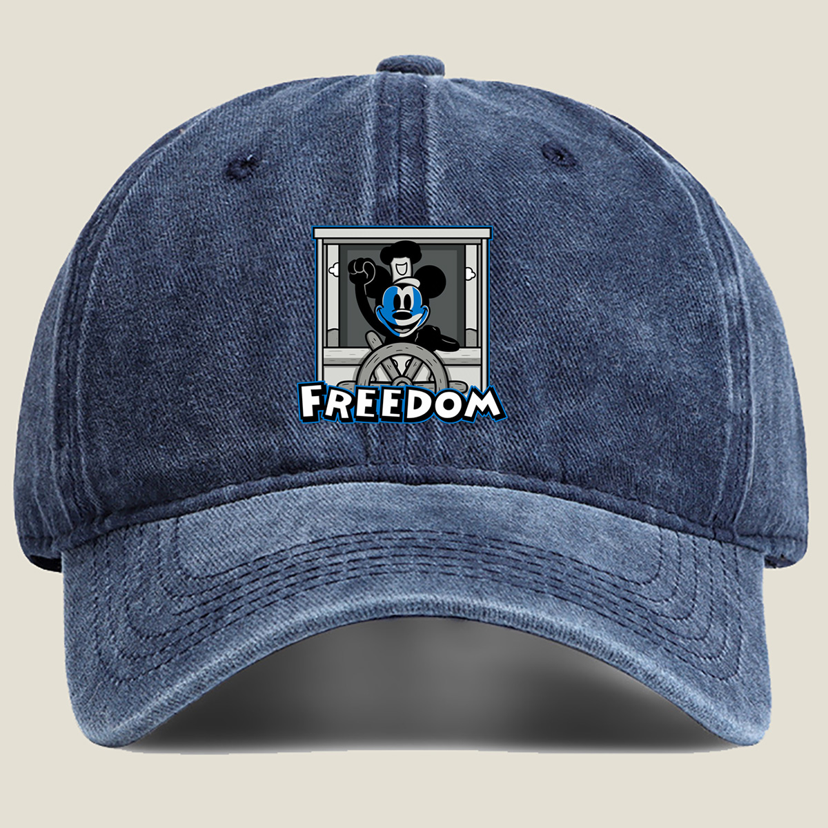 Mickey Mouse Freedom Steering Wheel Design - Washed Denim - Baseball Cap