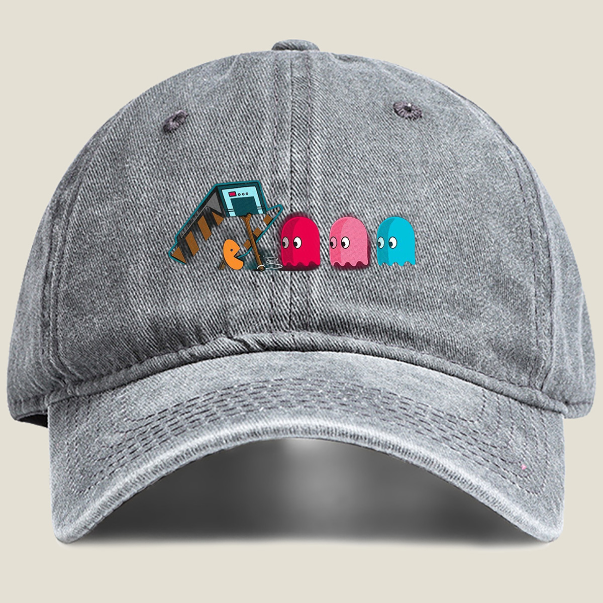Pac-Man and Ghosts: Classic Arcade Encounter - Washed Denim - Baseball Cap