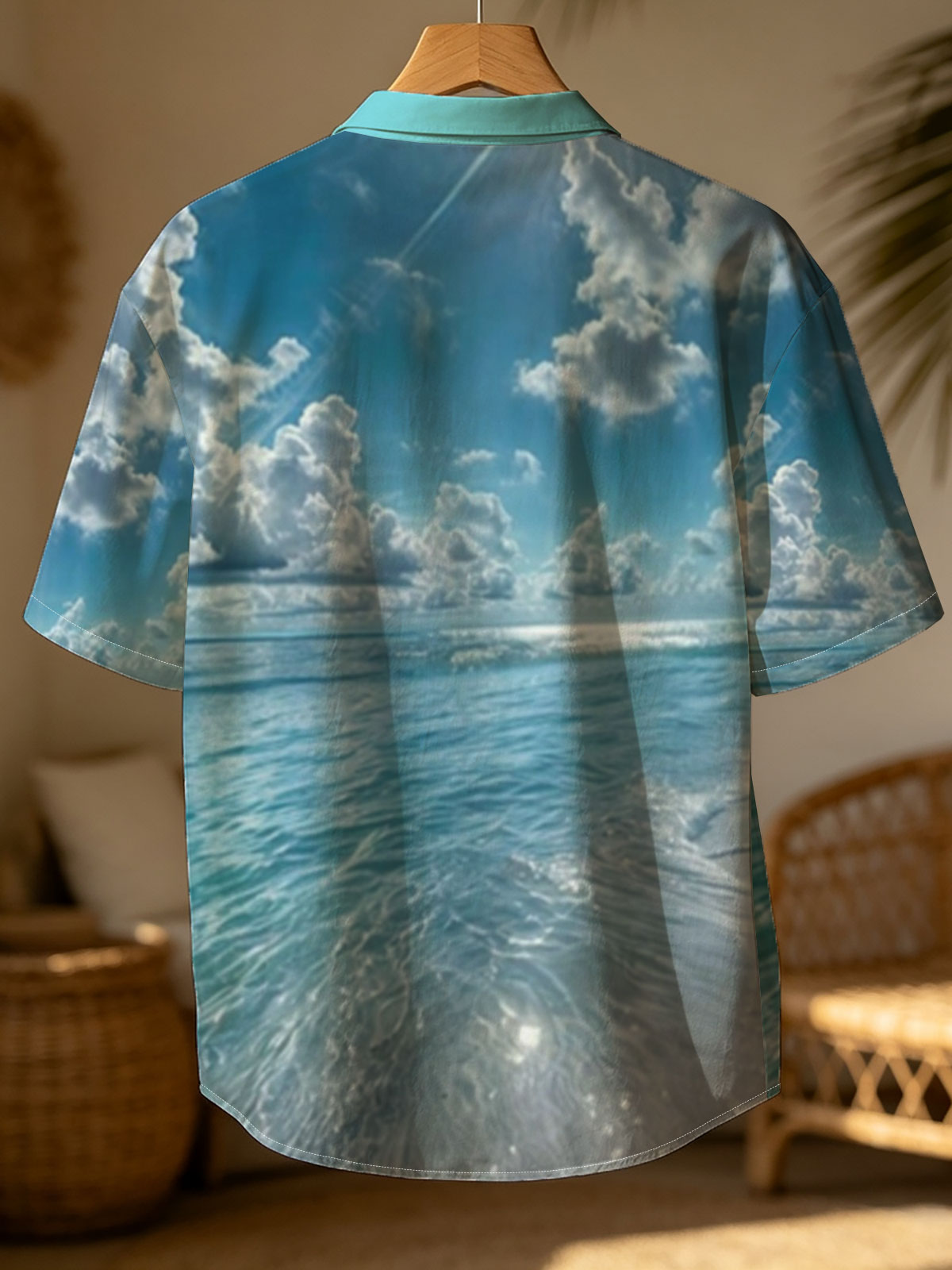 Sunlit Beach with Crystal Clear Waters and Fluffy Clouds -  Shirt